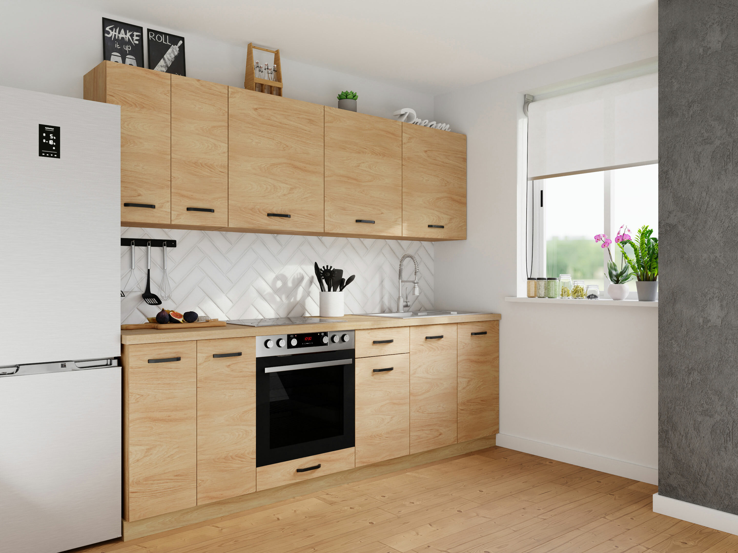 Dulap modular de perete cu suport pentru vase Soli Oak 161
