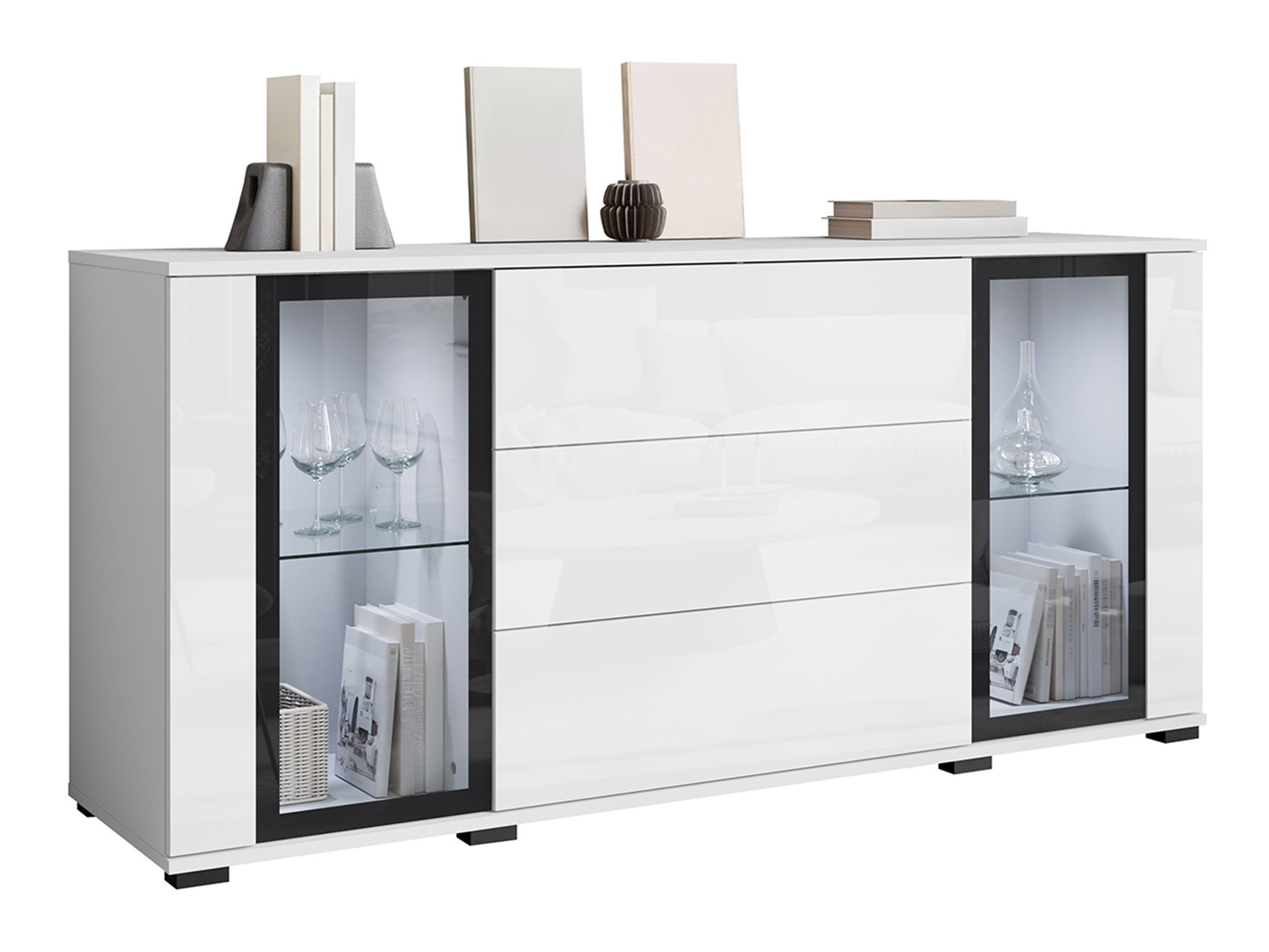 Comodă Torcame 101 (Alb + Alb lucios)