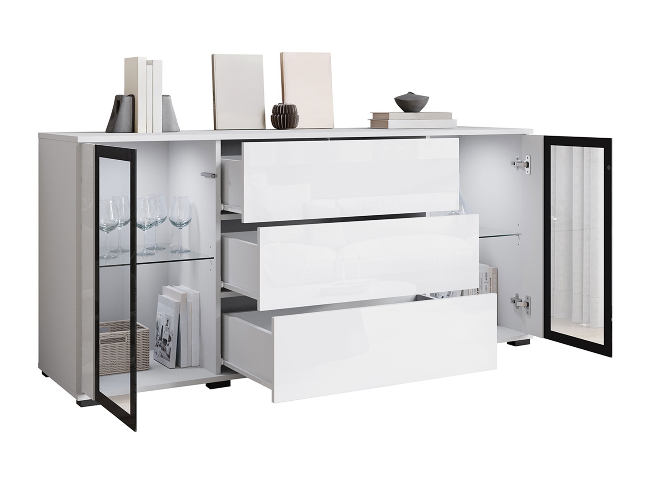 Comodă Torcame 101 (Stejar Wotan + Alb lucios)