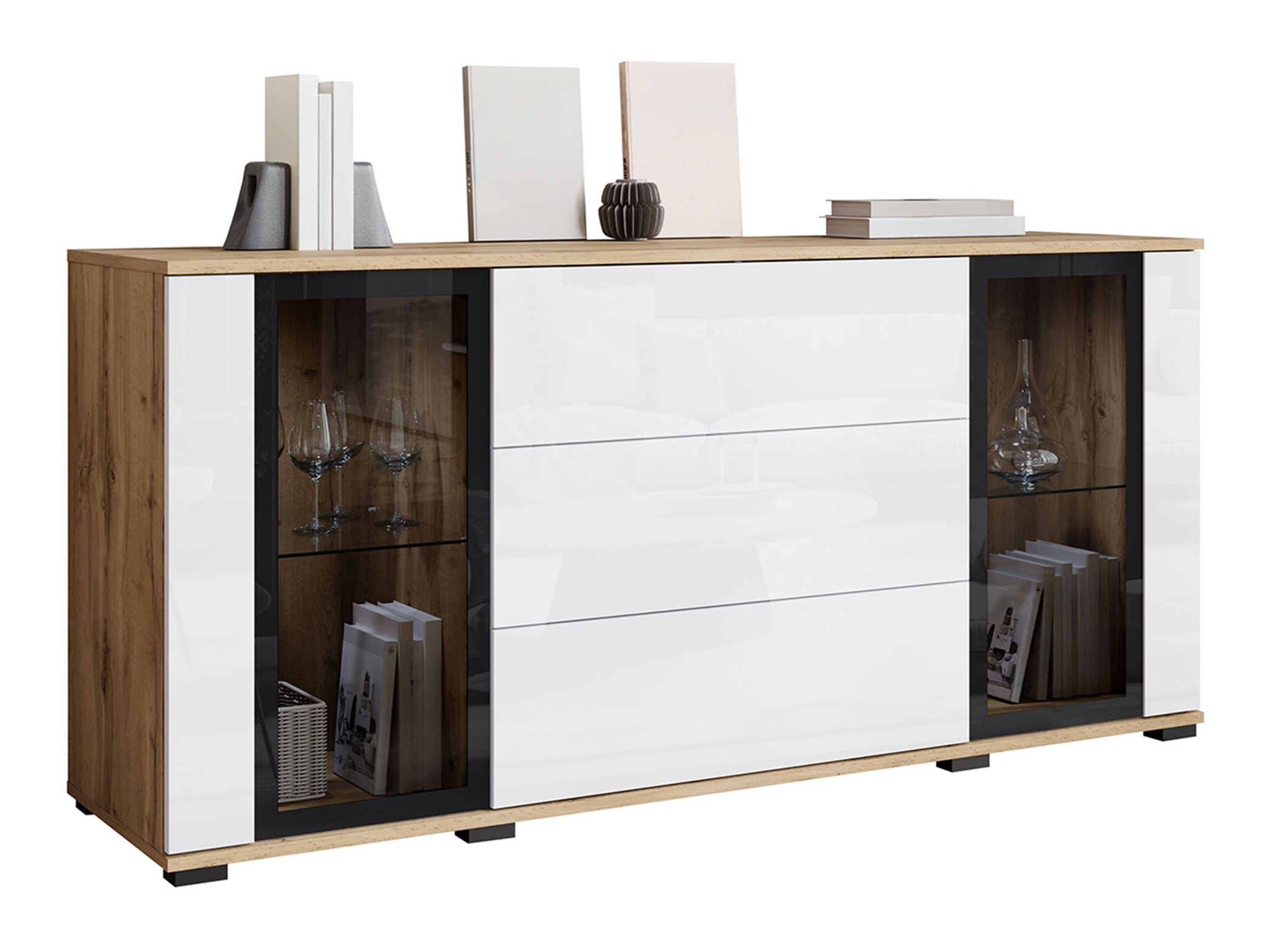 Comodă Torcame 101 (Stejar Wotan + Alb lucios)