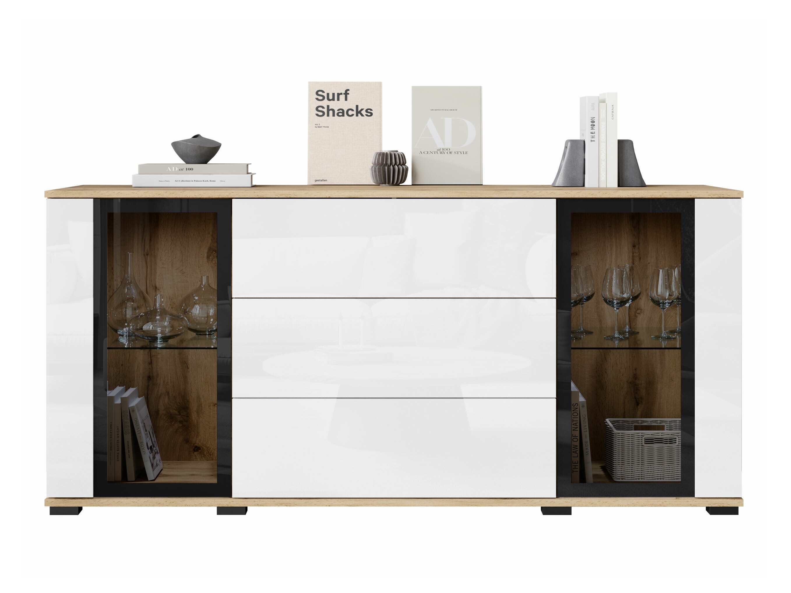 Comodă Torcame 101 (Stejar Wotan + Alb lucios)