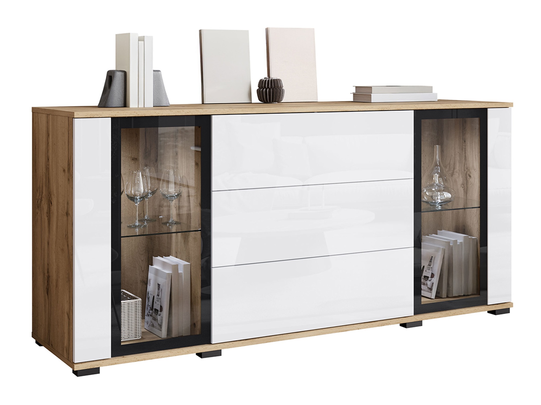 Comodă Torcame 101 (Stejar Wotan + Alb lucios)