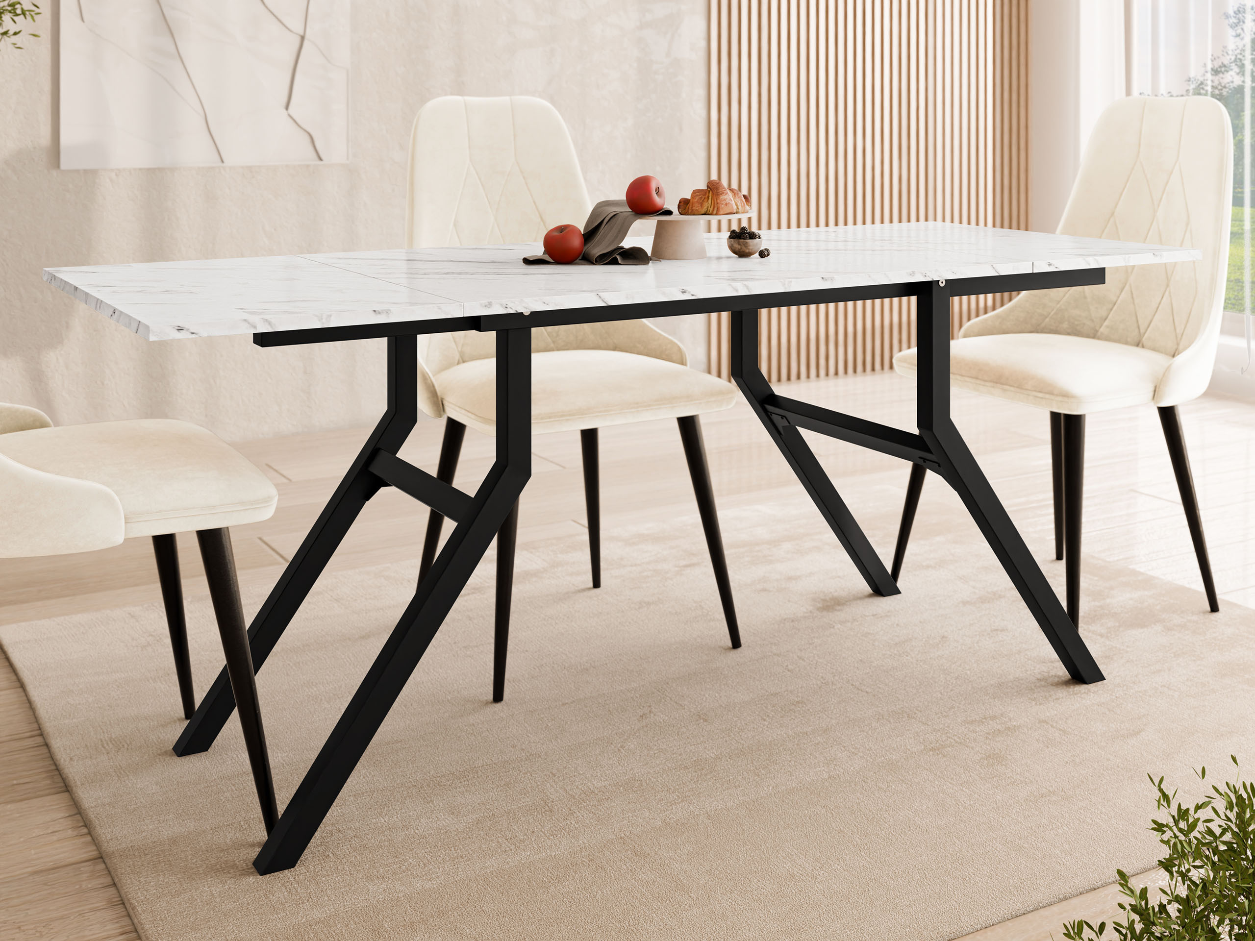Măsuță de cafea extensibila Oswego 151 (Marmură albă + Negru)