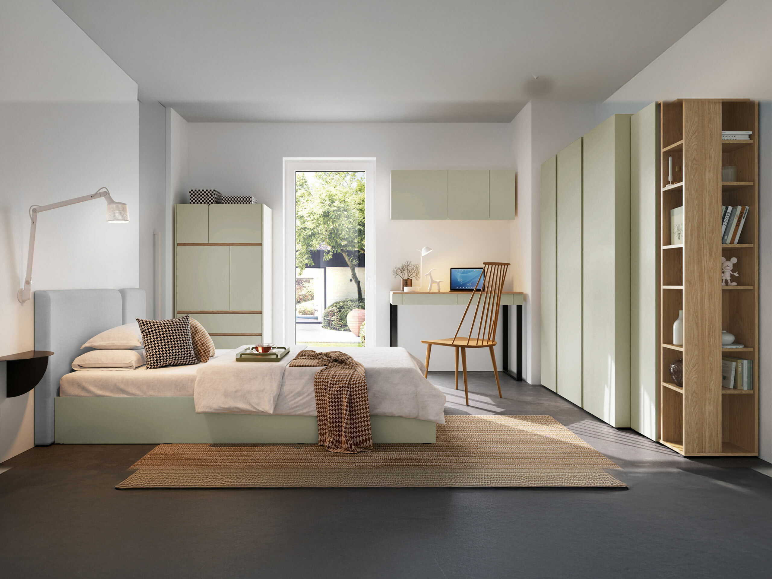 Birou Fiosono 109 (Verde prăfuit + Stejar)