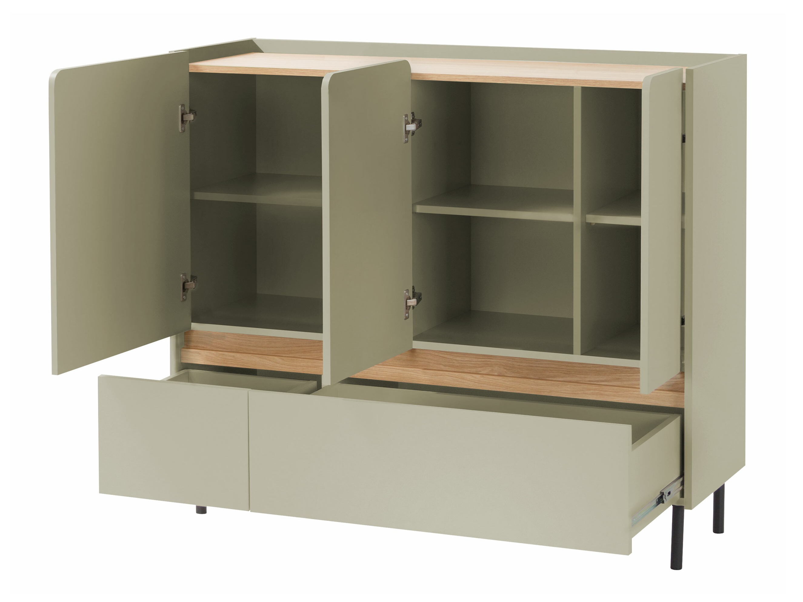 Comodă Fiosono 106 (Verde prăfuit + Stejar)