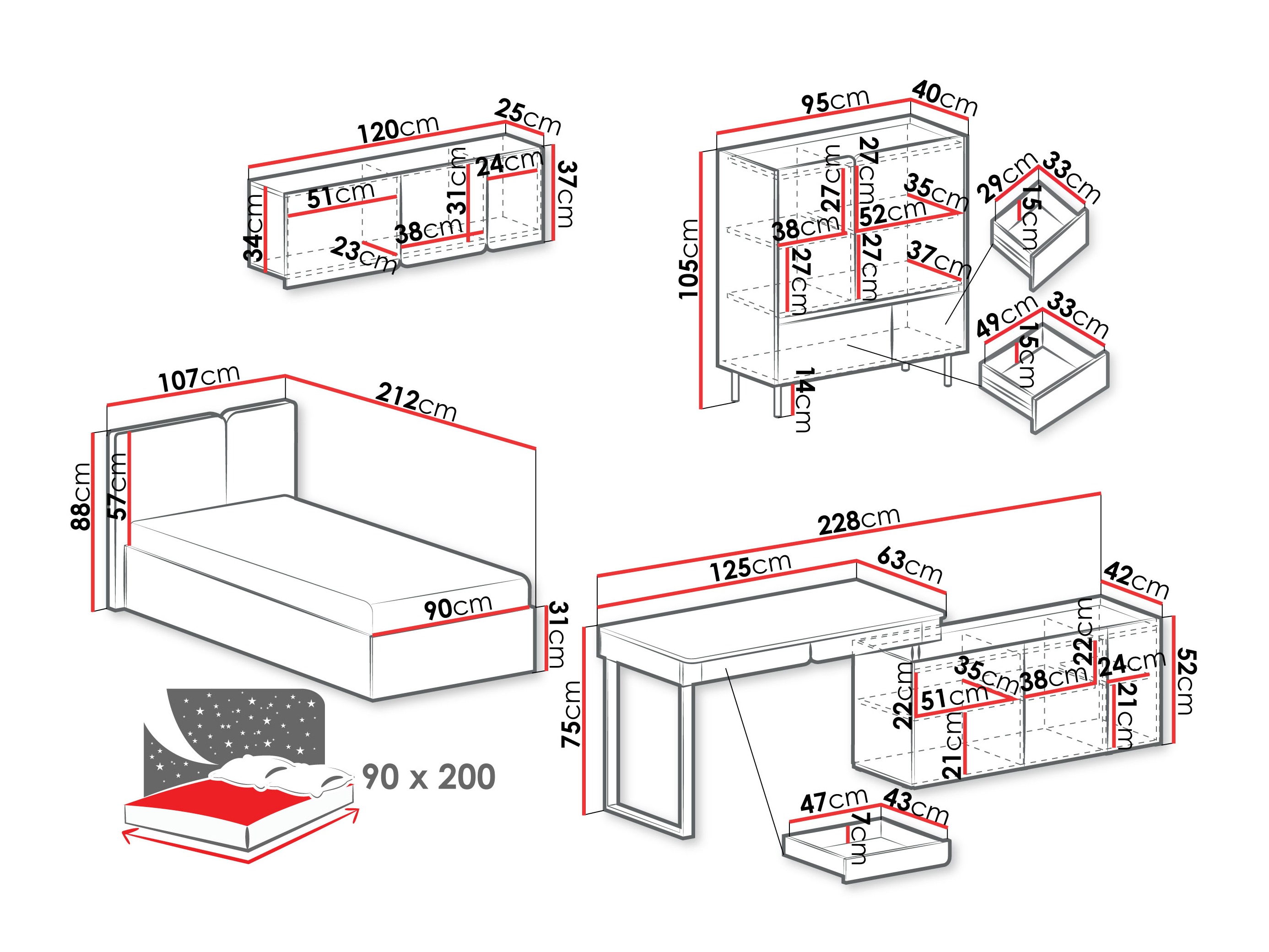 Set de mobilier Fiosono 115 (Bej + Stejar deschis)