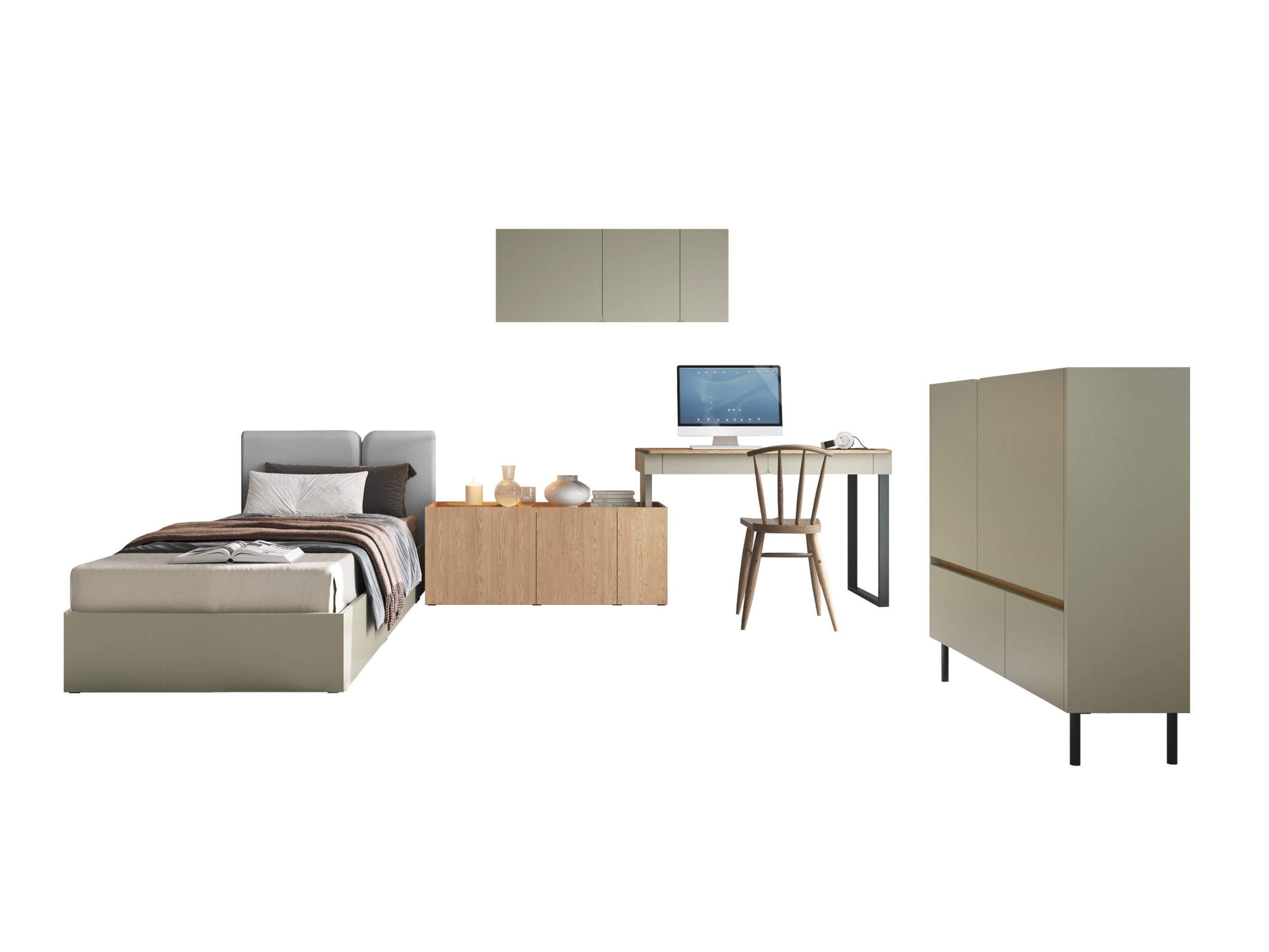 Set de mobilier Fiosono 115 (Verde prăfuit + Stejar)