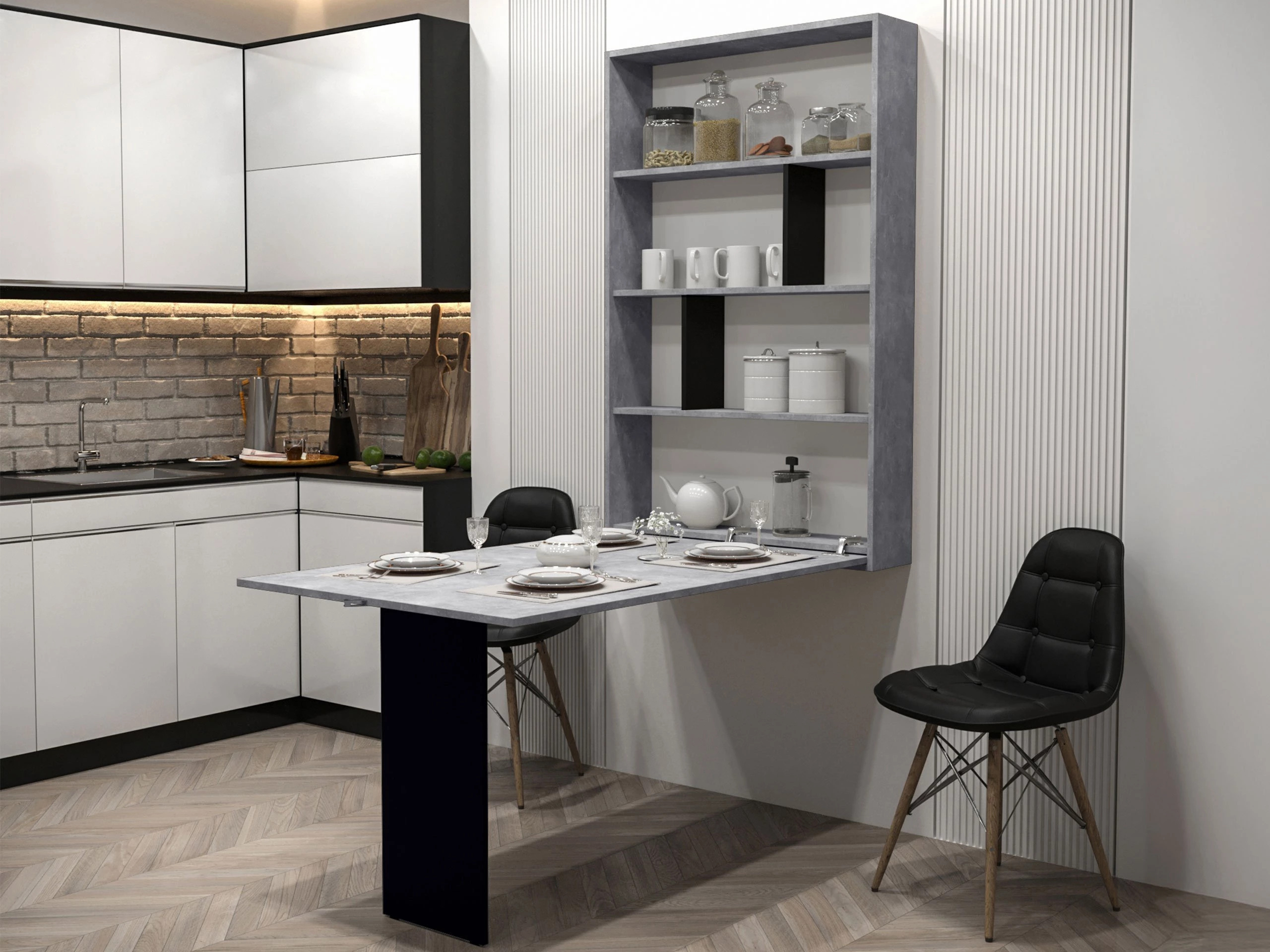 Masă pliantă Pinis III (Negru + Beton)