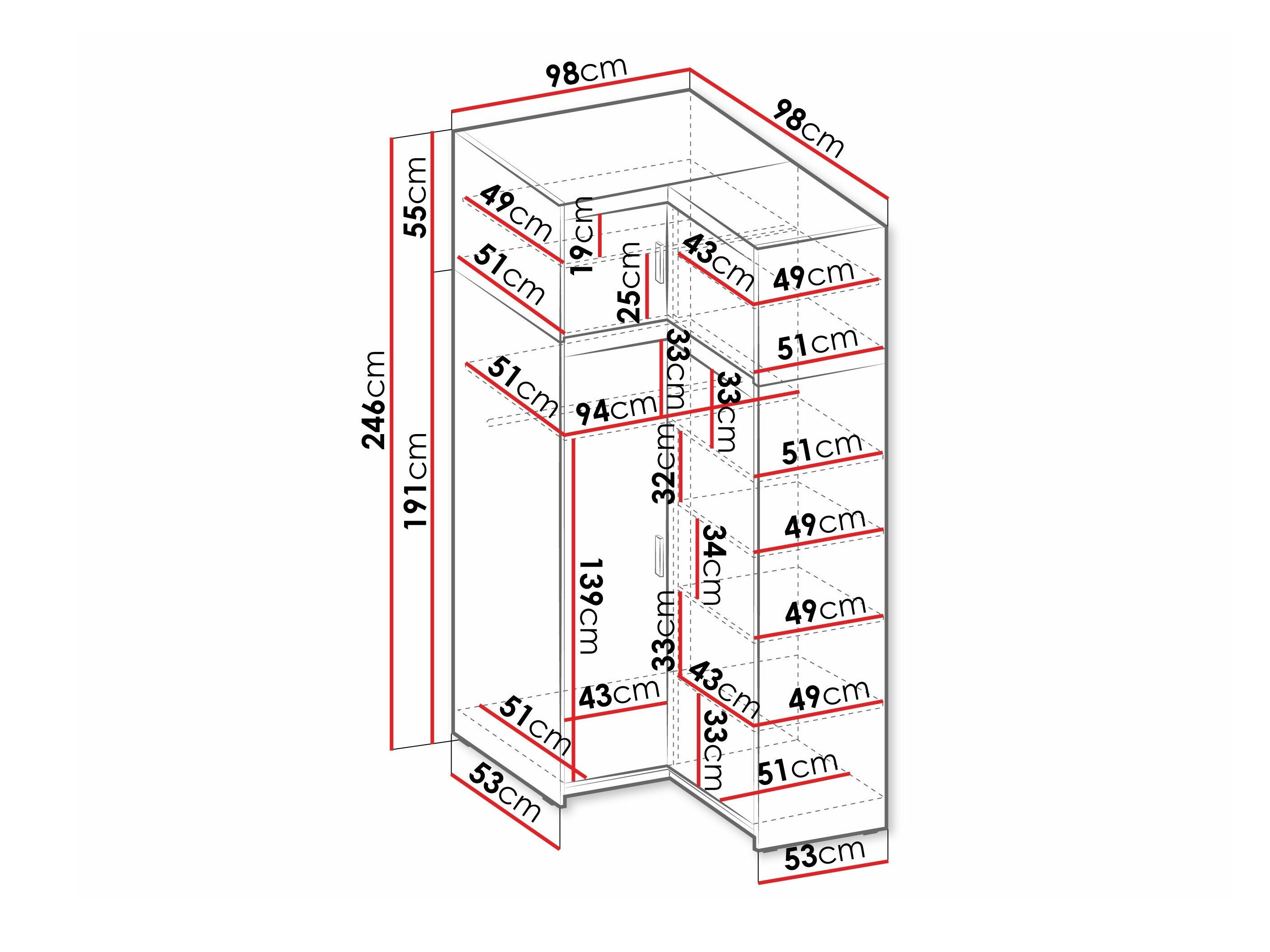 Dulap de colț Novduni 121 (Alb)