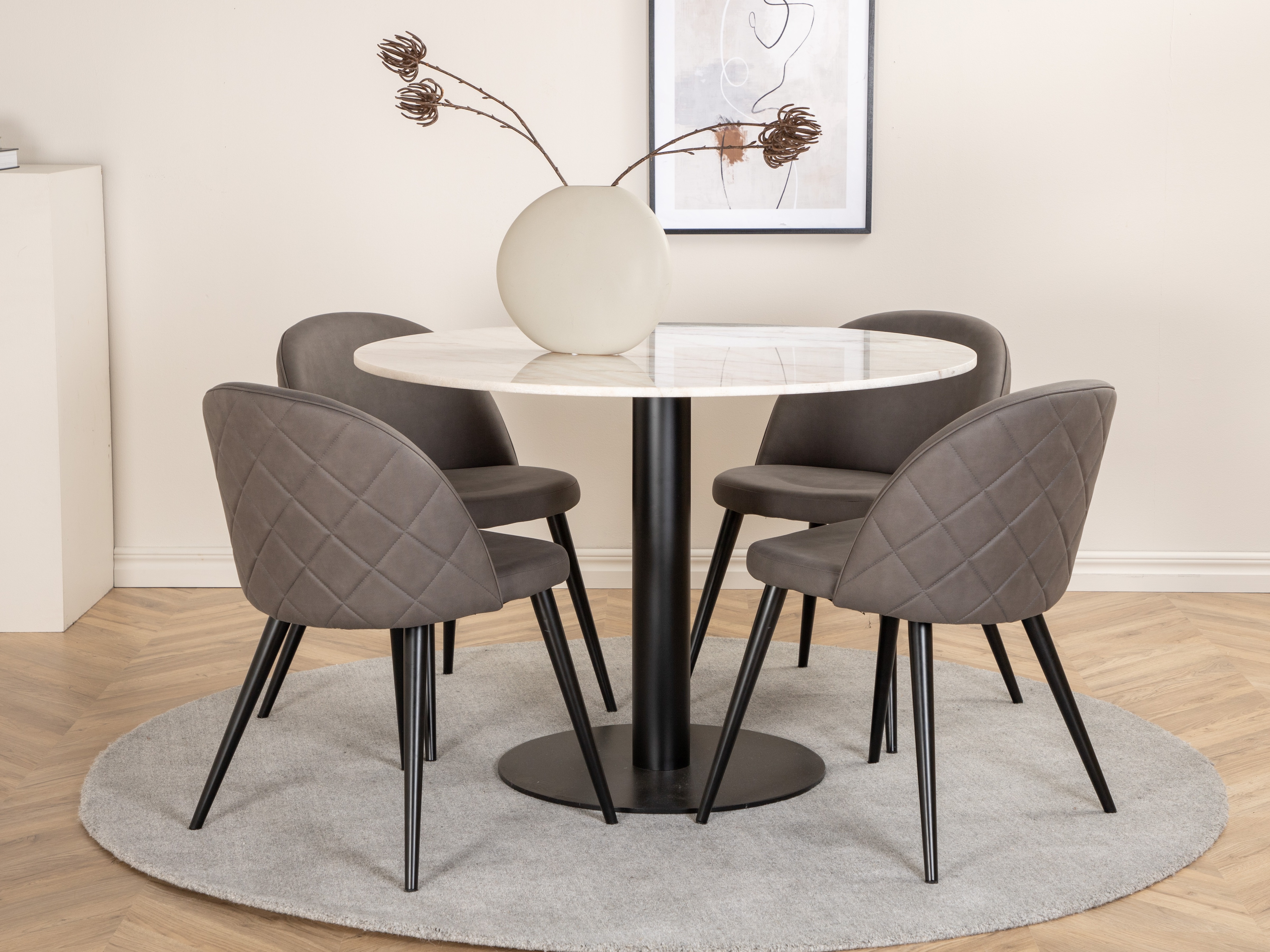 Masă Dallas 175 (Marmură albă + Negru)