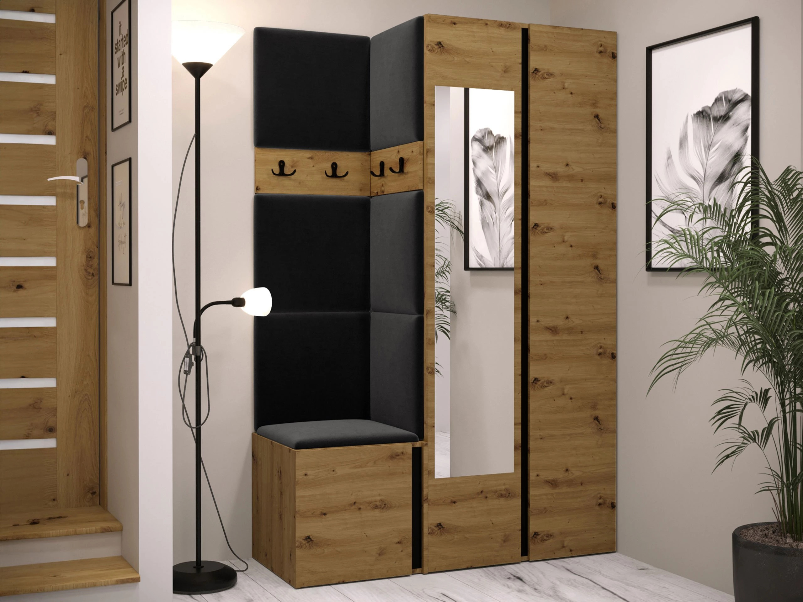Set de hol Pinis XXVI (Stejar artizan + Negru)
