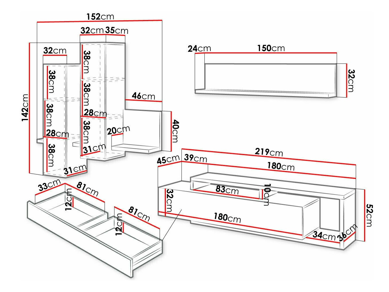 Set de living Lutiva 100 (Antracit + Ribbec stejar)