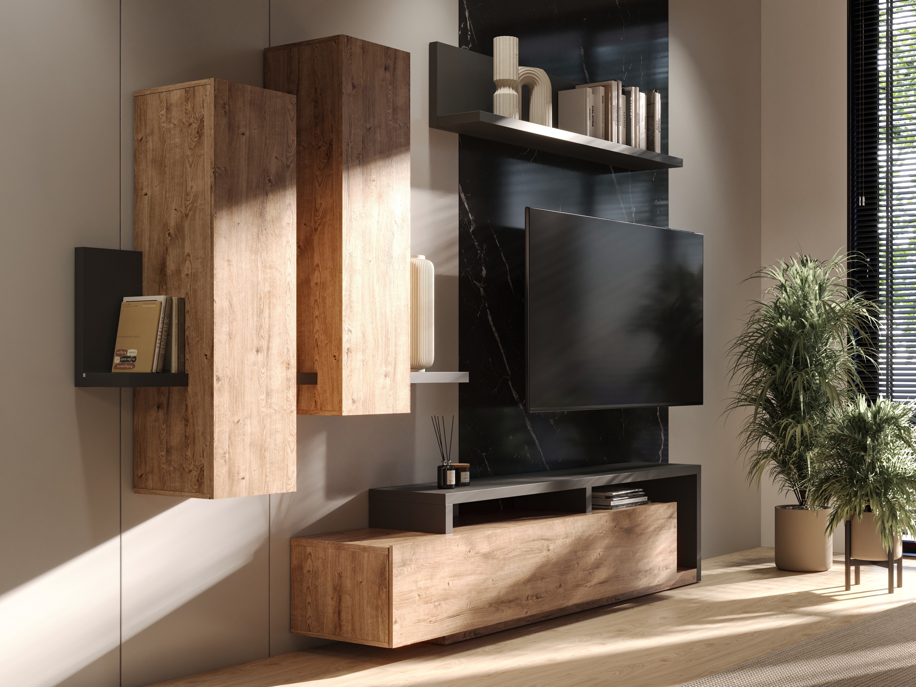 Set de living Lutiva 100 (Antracit + Ribbec stejar)