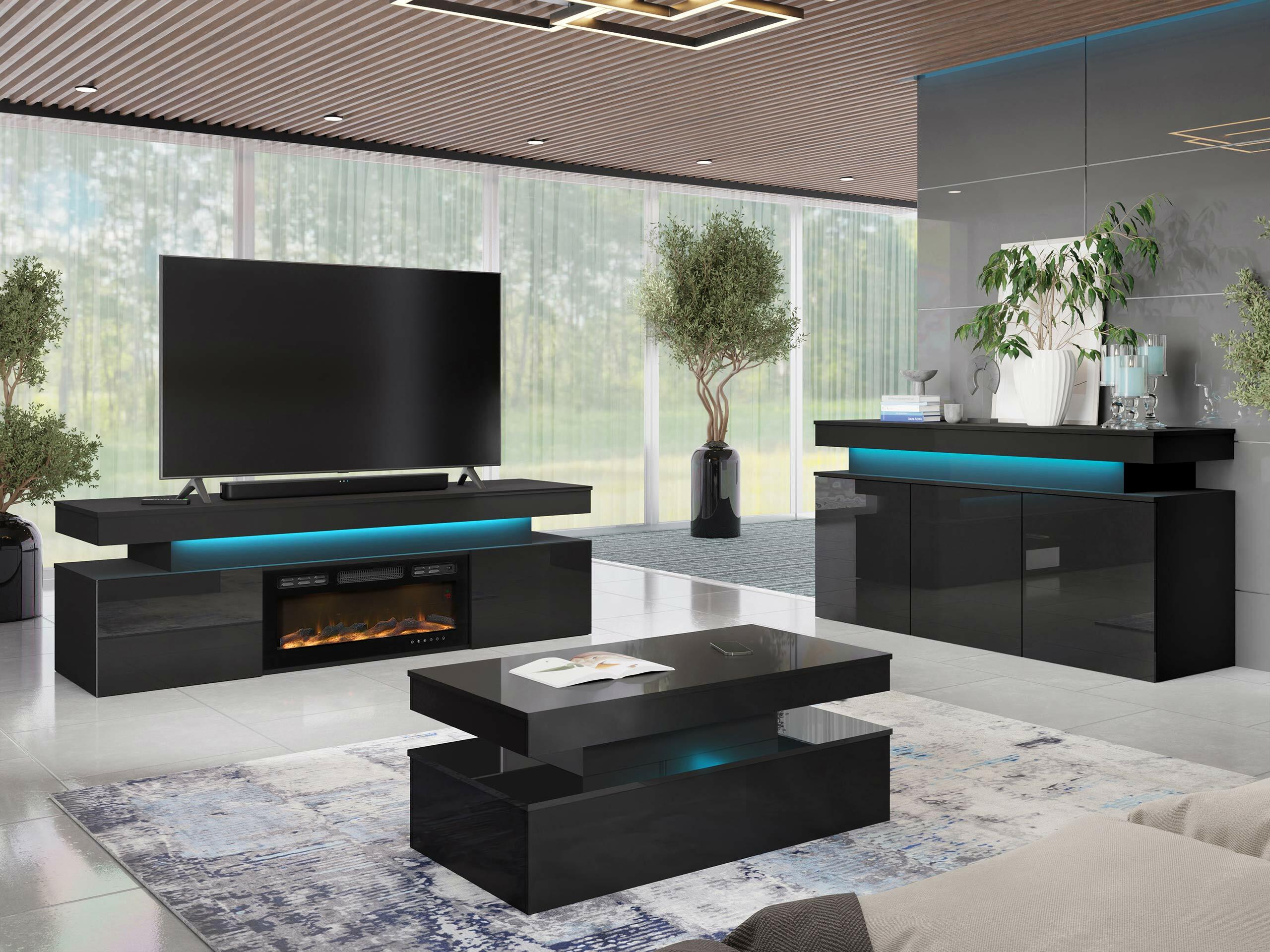 Set de living Monfero I (Negru + Negru lucios)