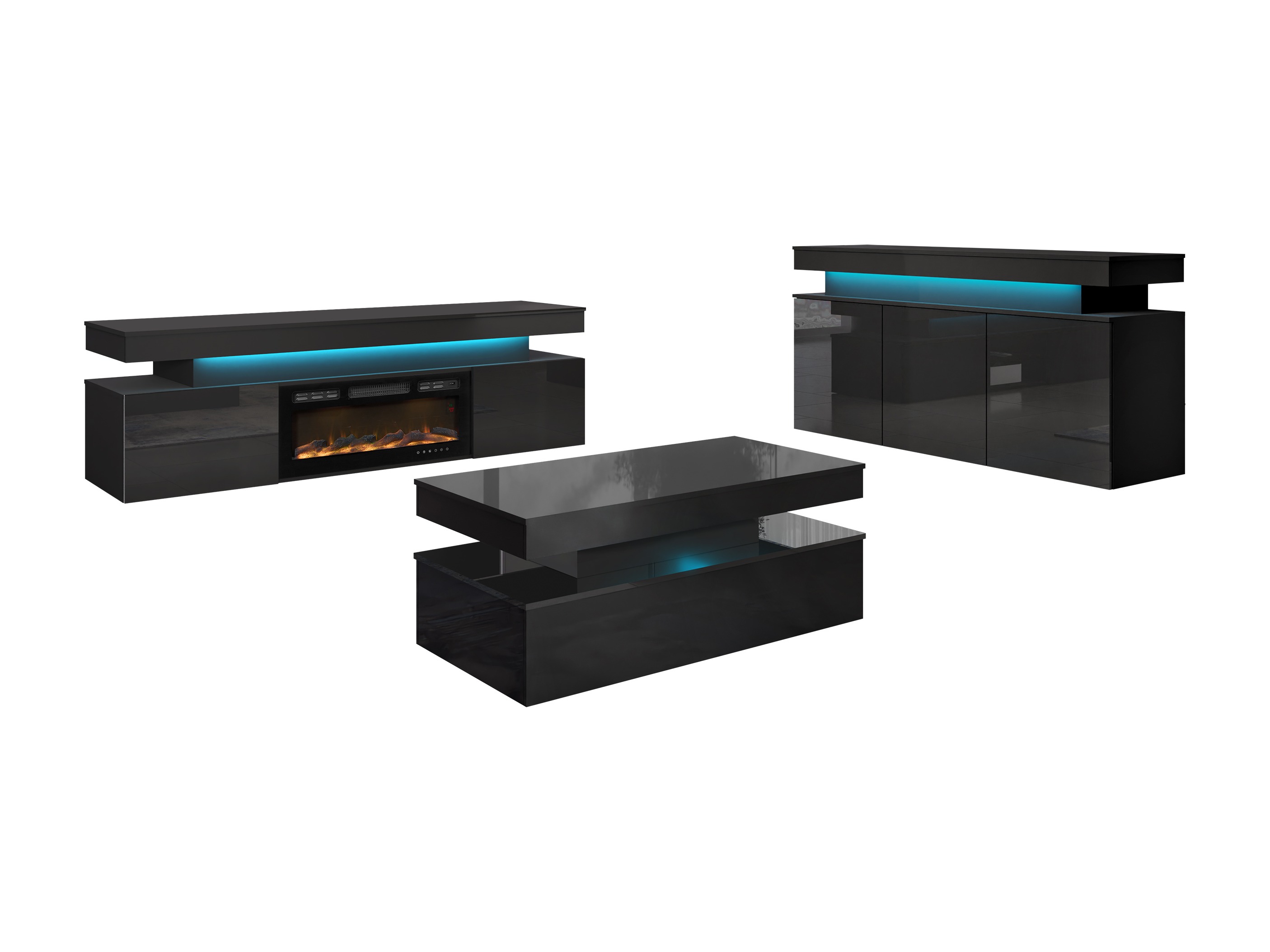 Set de living Monfero I (Negru + Negru lucios)