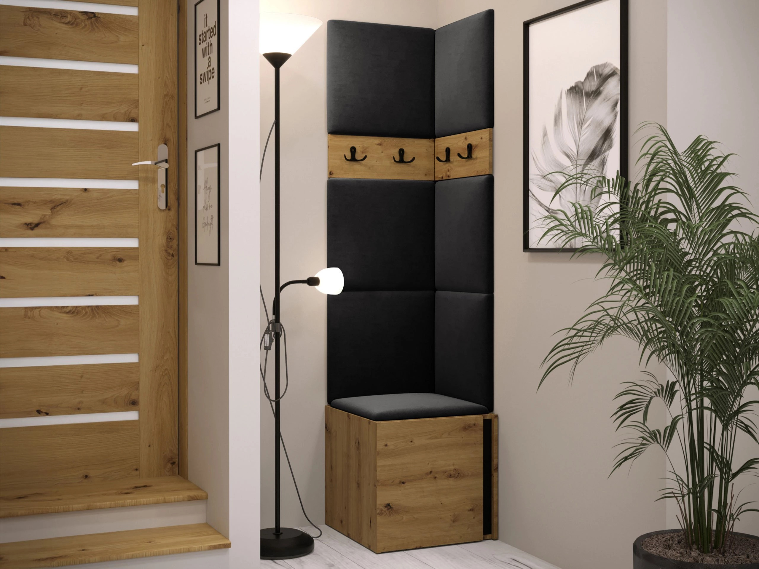Set de hol Pinis XXI (Stejar artizan + Negru)