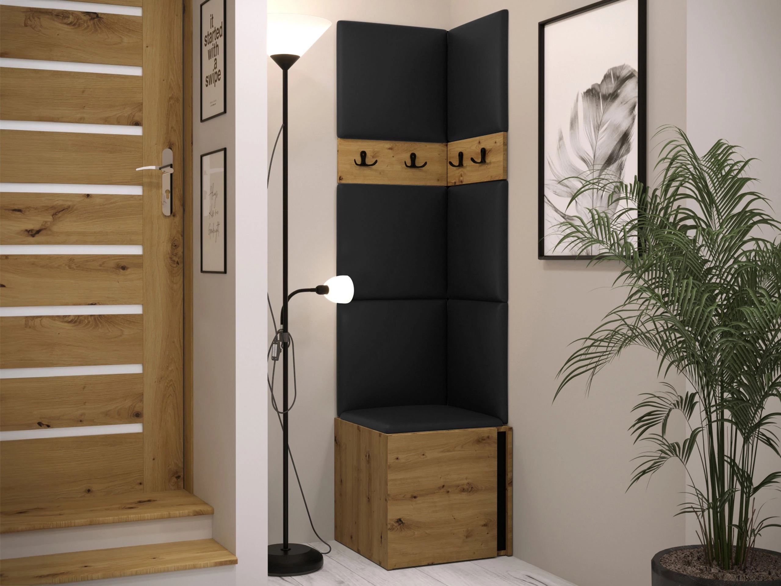 Set de hol Pinis XXI (Stejar artizan + Negru)