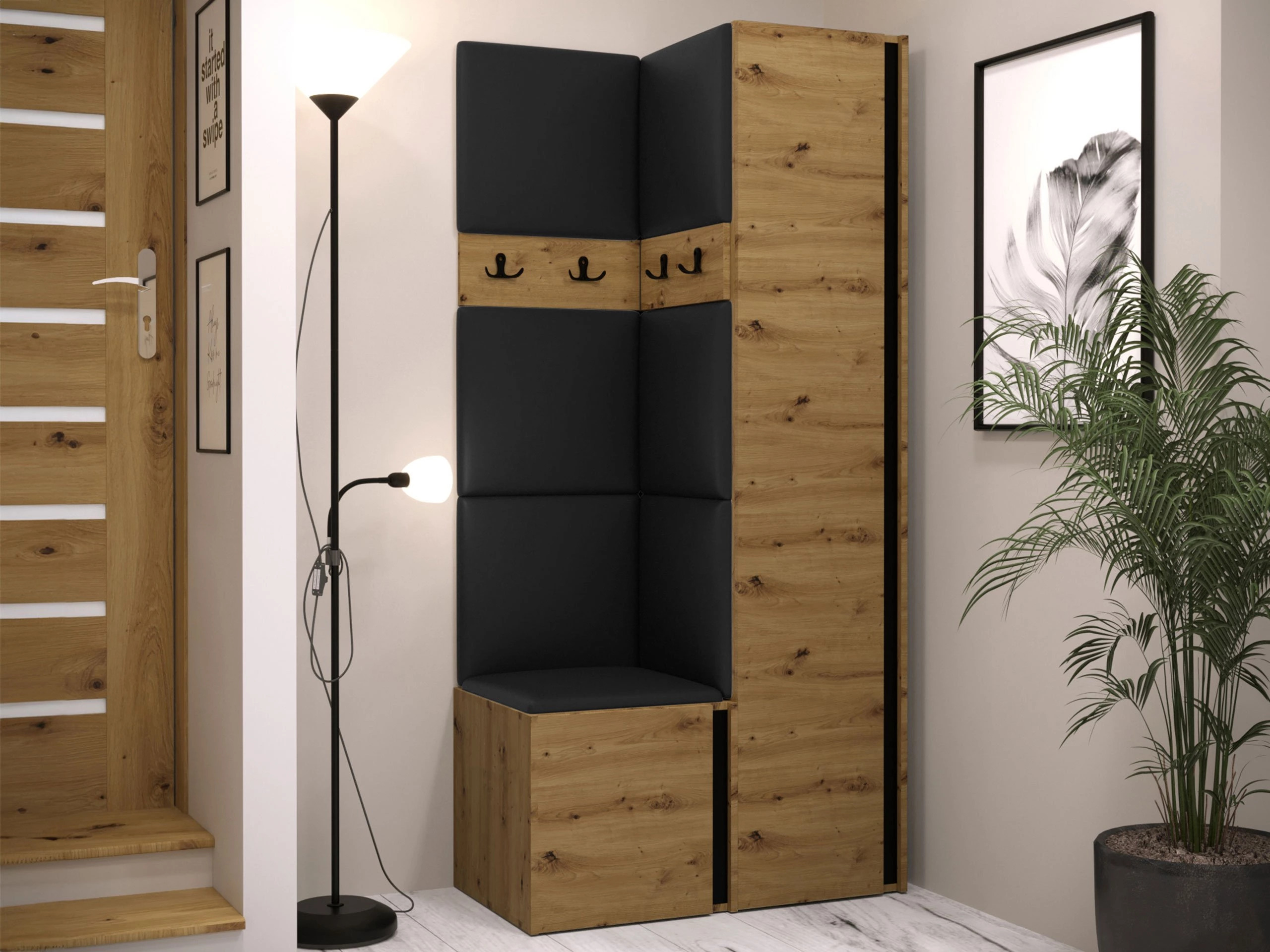 Set de hol Pinis XXIV (Stejar artizan + Negru)