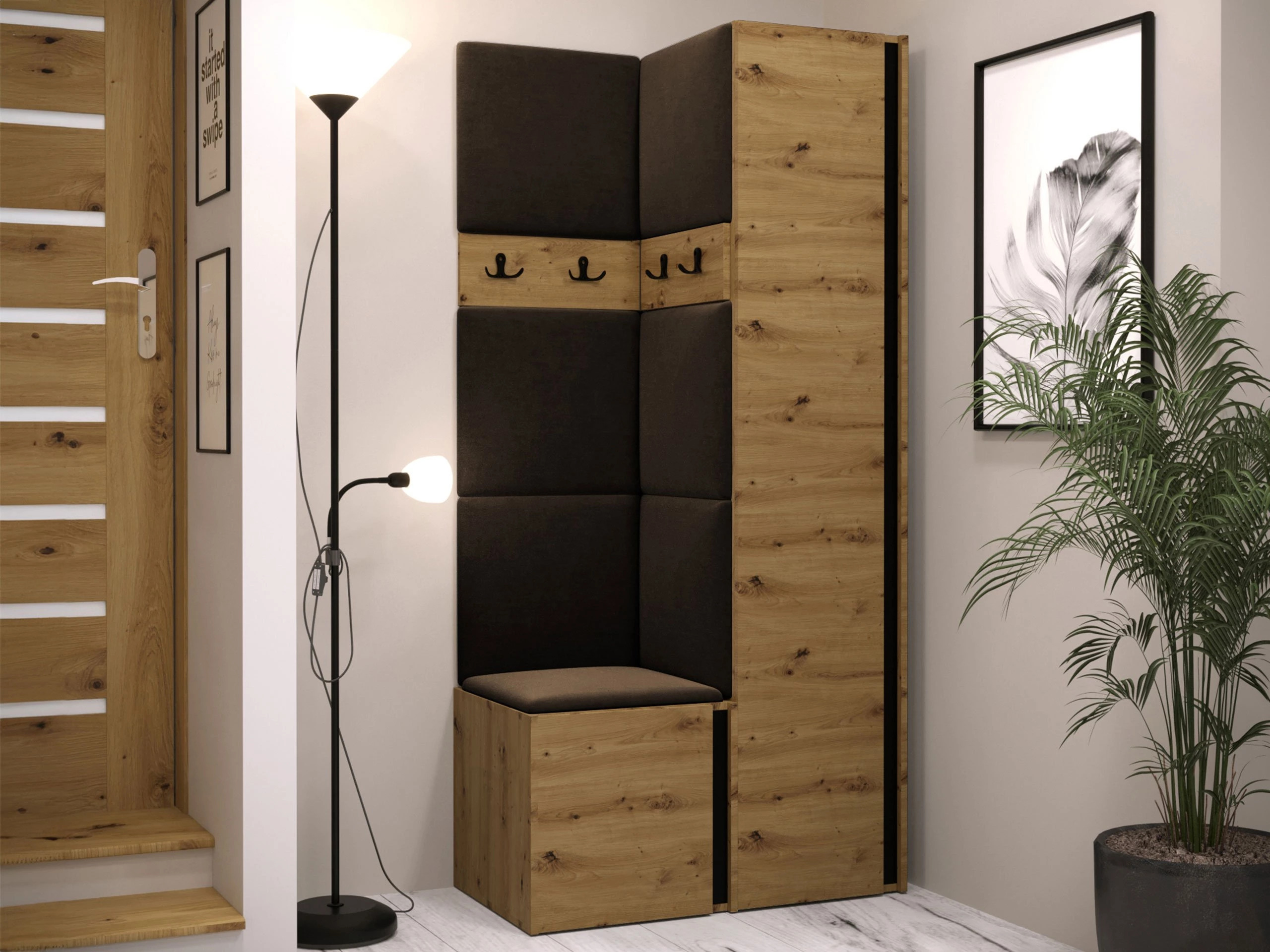 Set de hol Pinis XXIV (Stejar artizan + Negru)