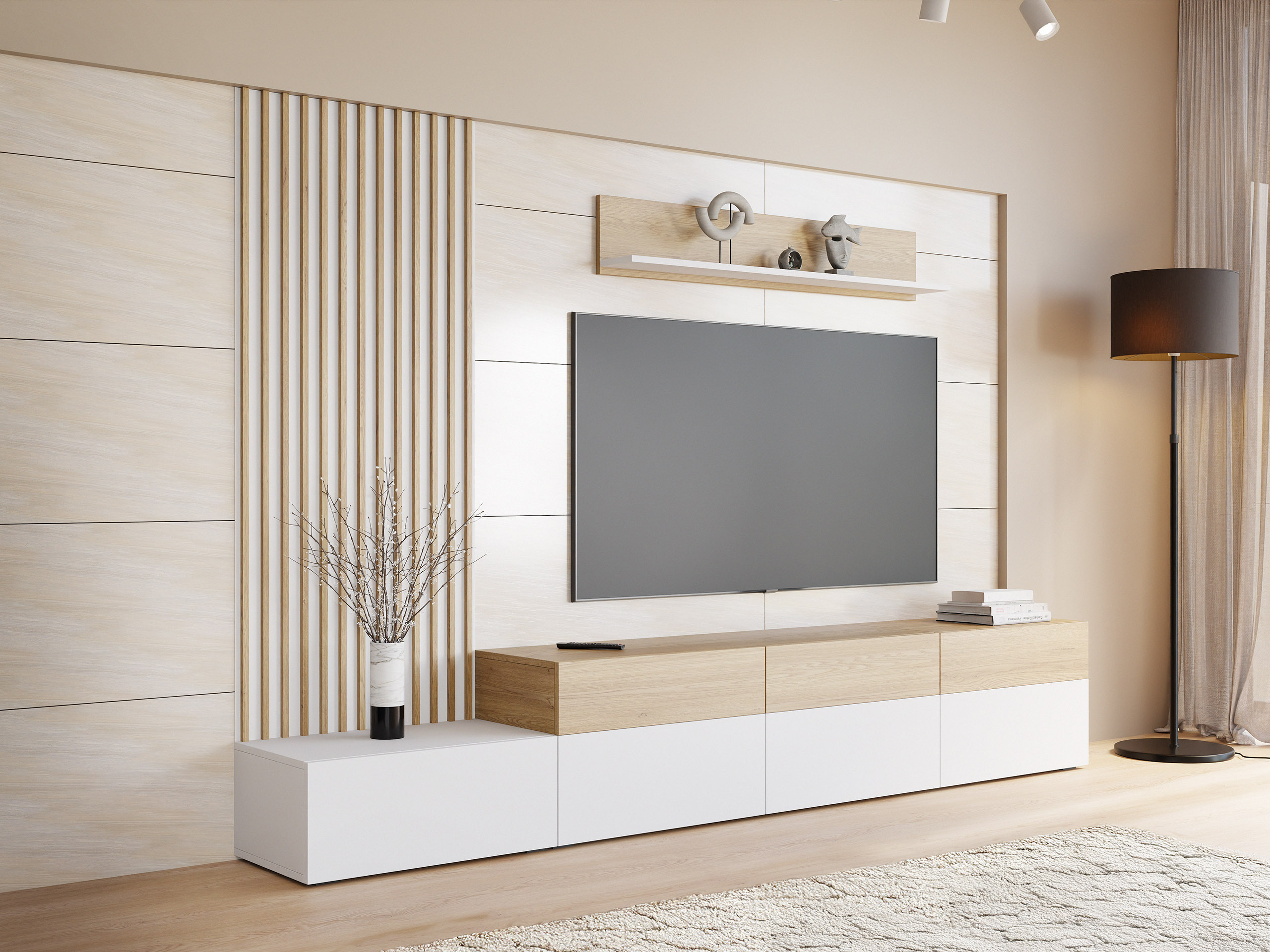 Set de living Comfivo 497 (Alb + Stejar)