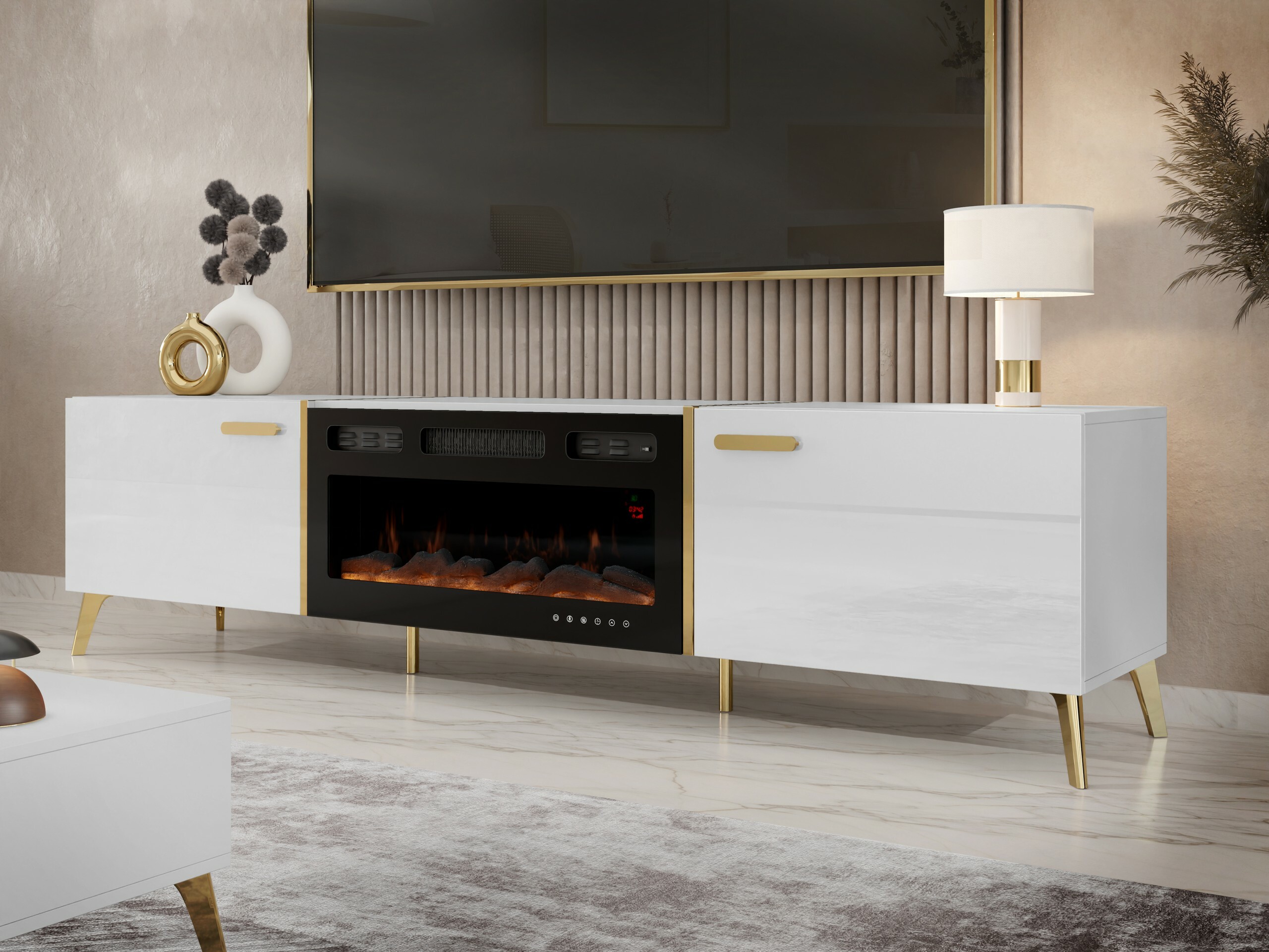 Comodă TV Comfivo Teslomo 112 (Alb + Alb lucios)