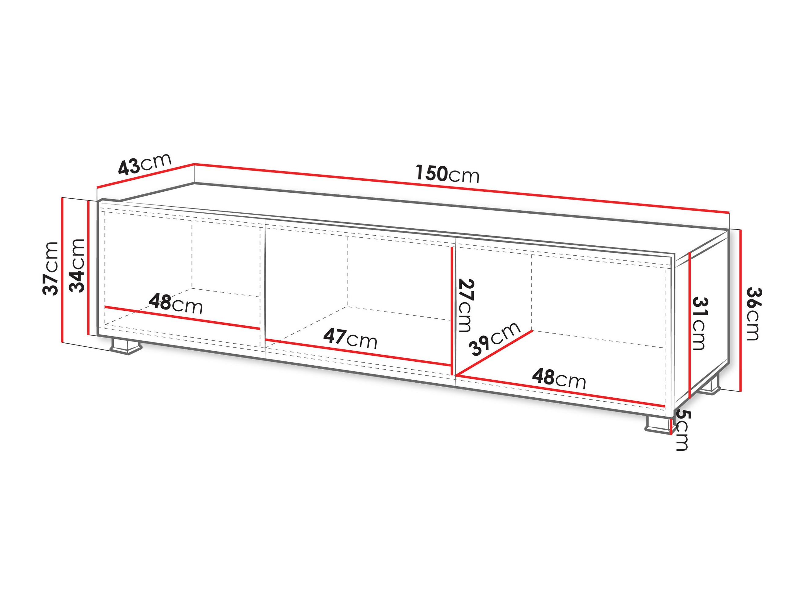 Comodă TV Tivdalu 103 (Negru + Negru lucios)