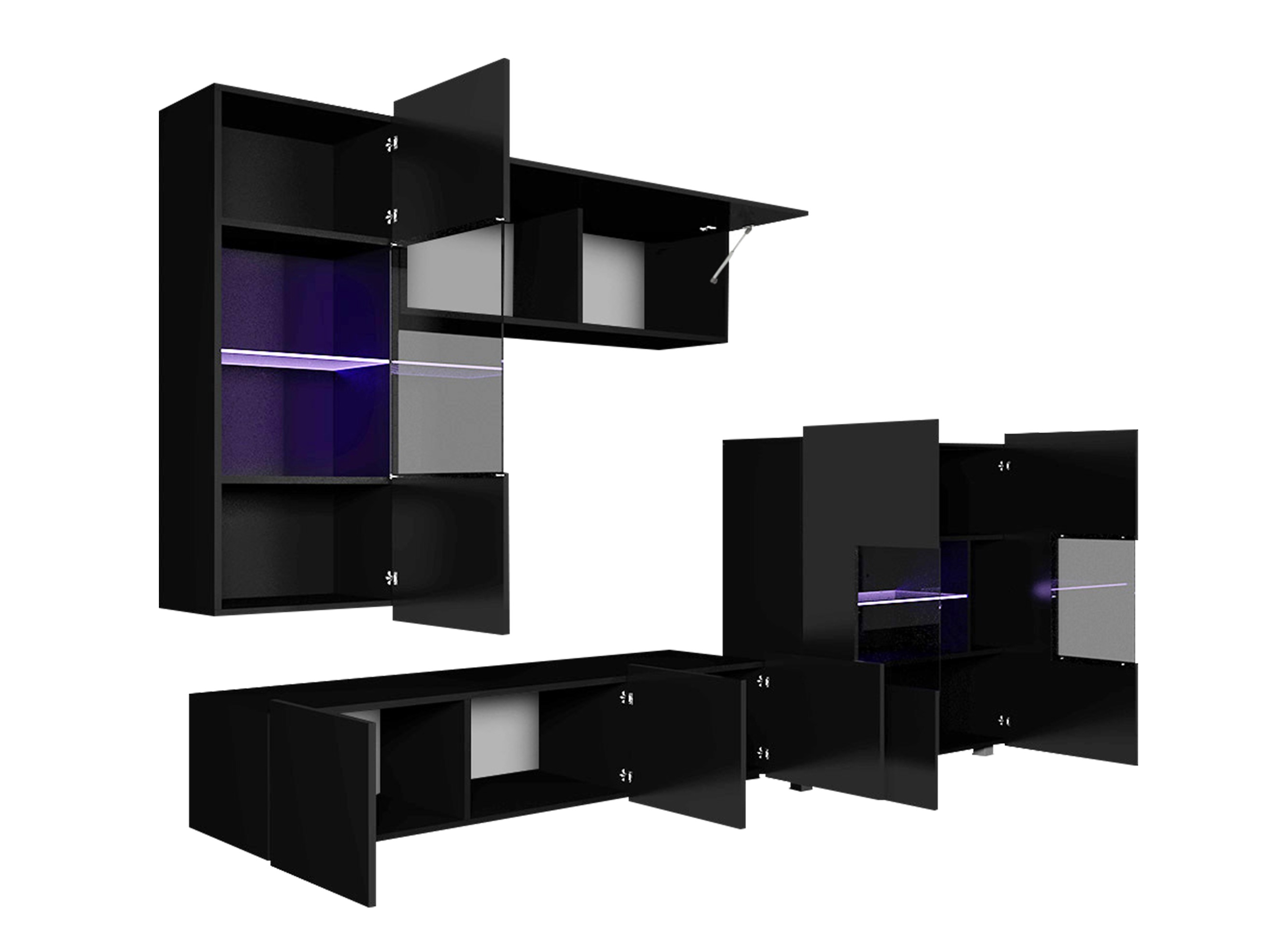Set de living Remus III (Negru + Negru lucios + Alb + Alb lucios)
