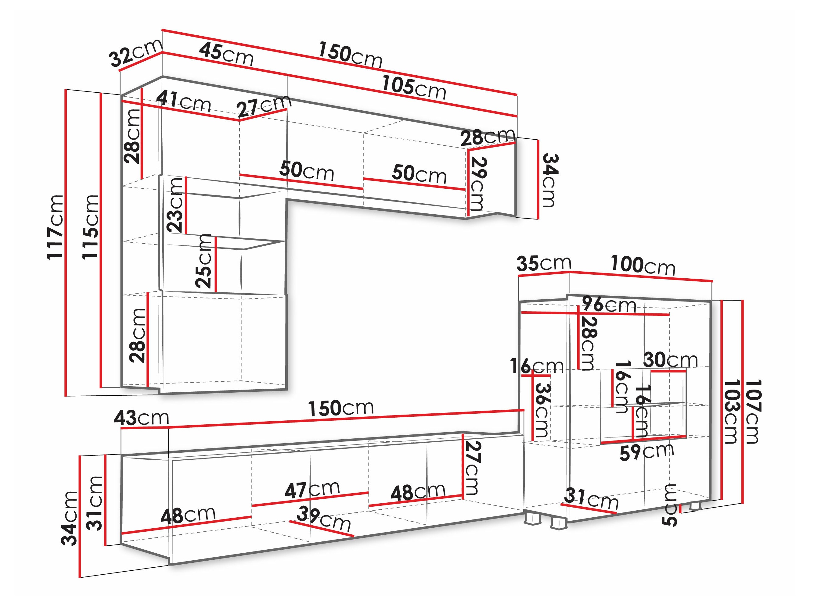 Set de living Remus III (Negru + Negru lucios)