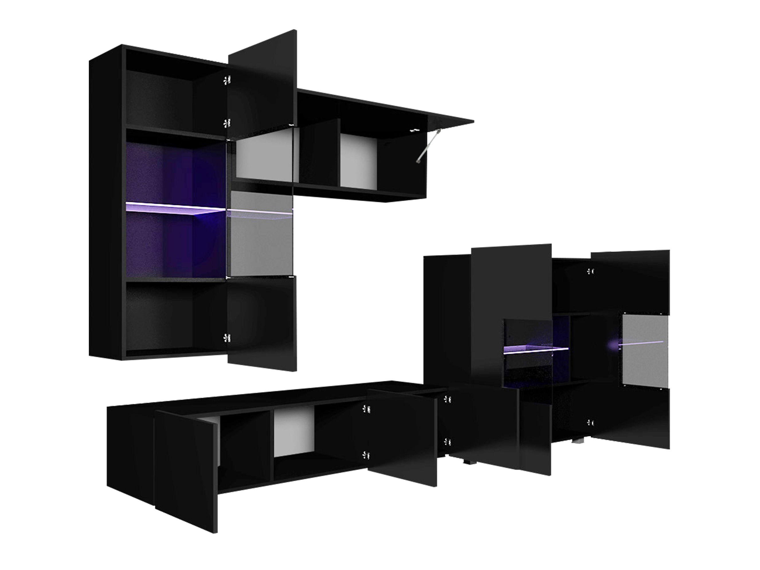 Set de living Remus III (Negru + Negru lucios)