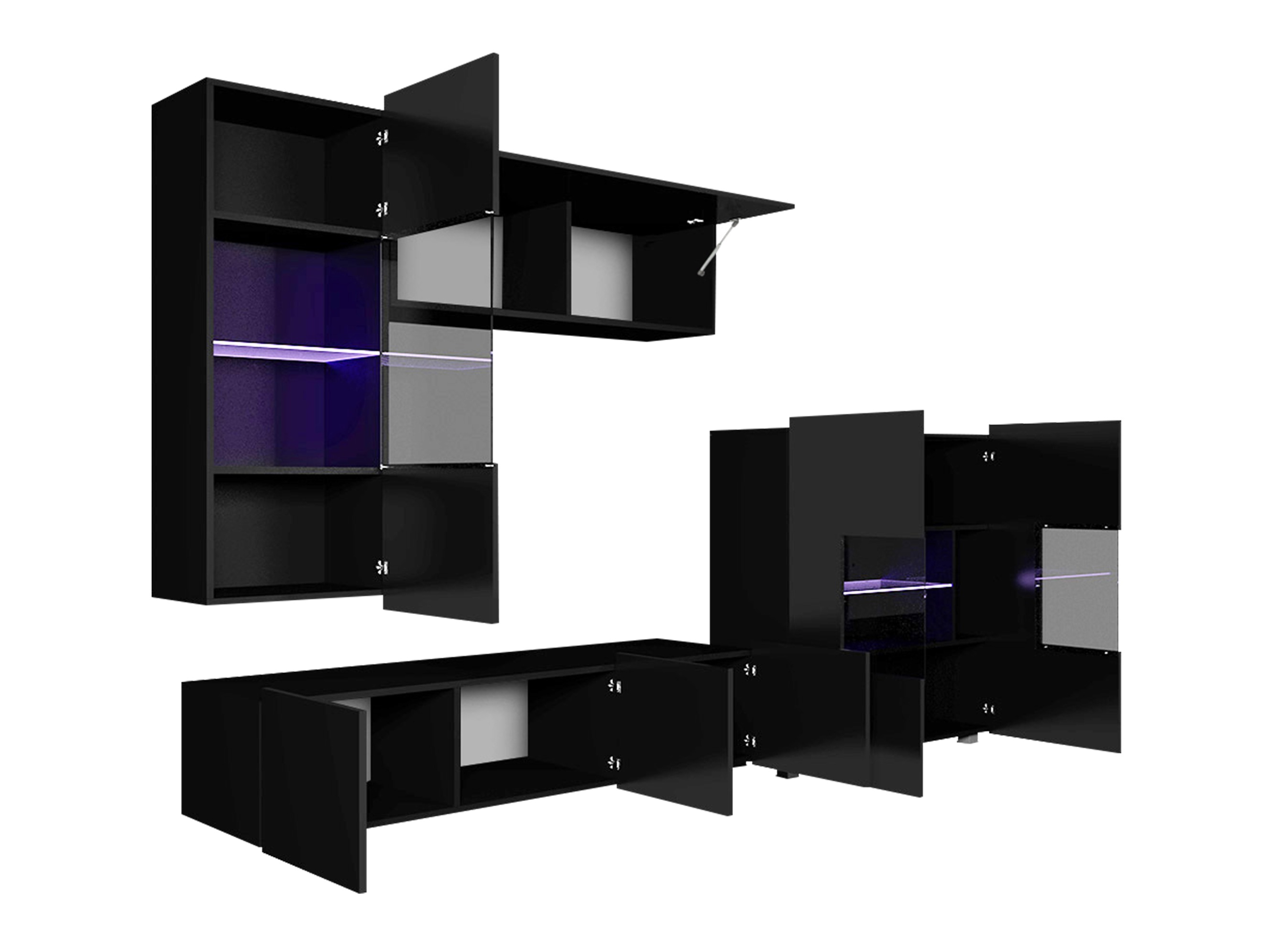 Set de living Remus III (Negru + Negru lucios)