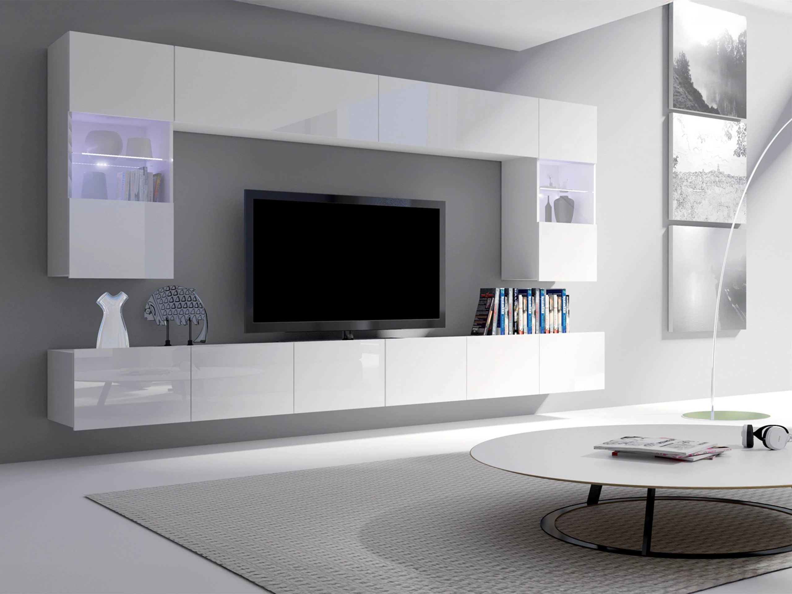 Set de living Remus I (Alb + Alb lucios)