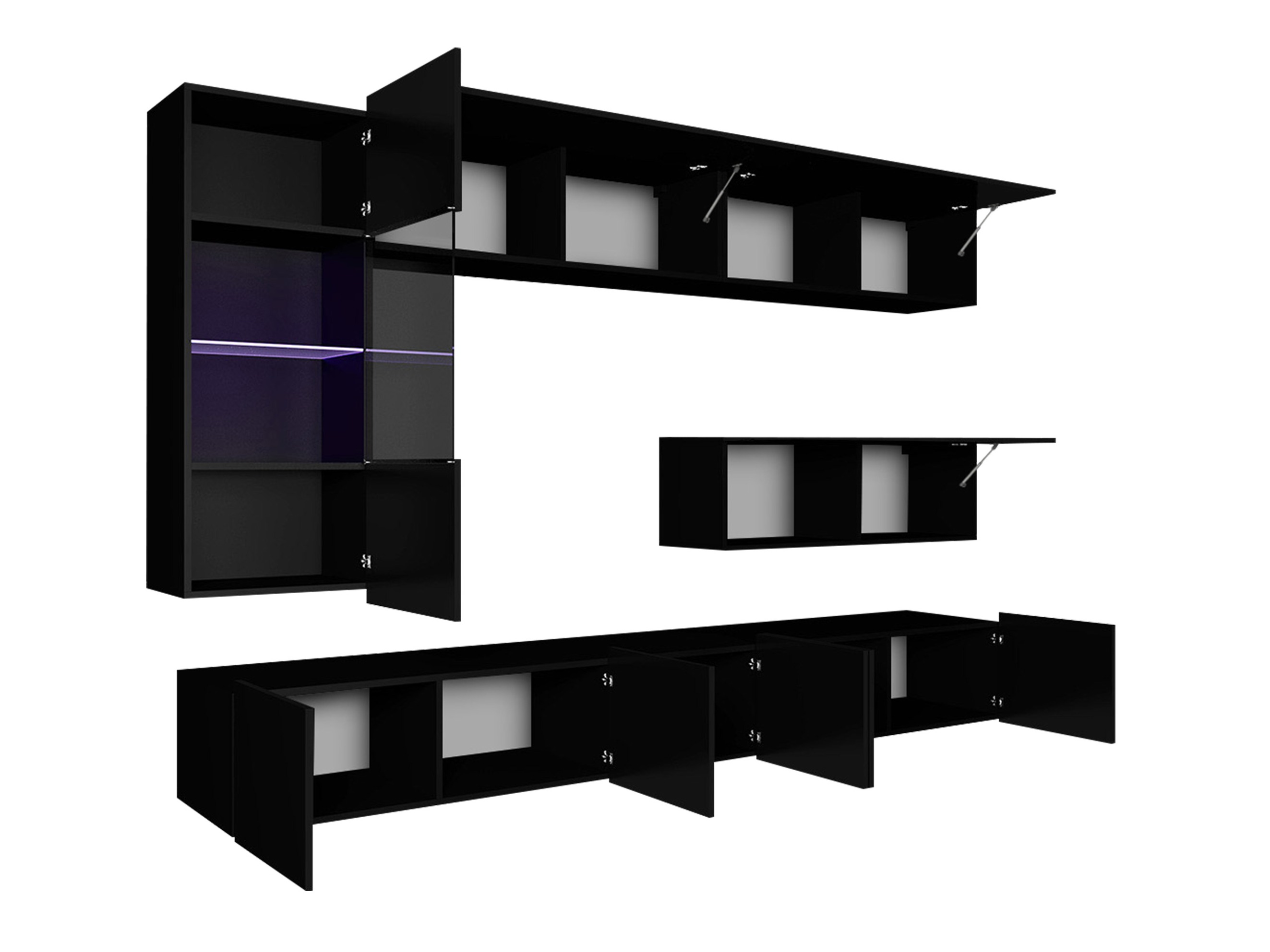 Set de living Remus IV (Alb + Alb lucios + Negru + Negru lucios)