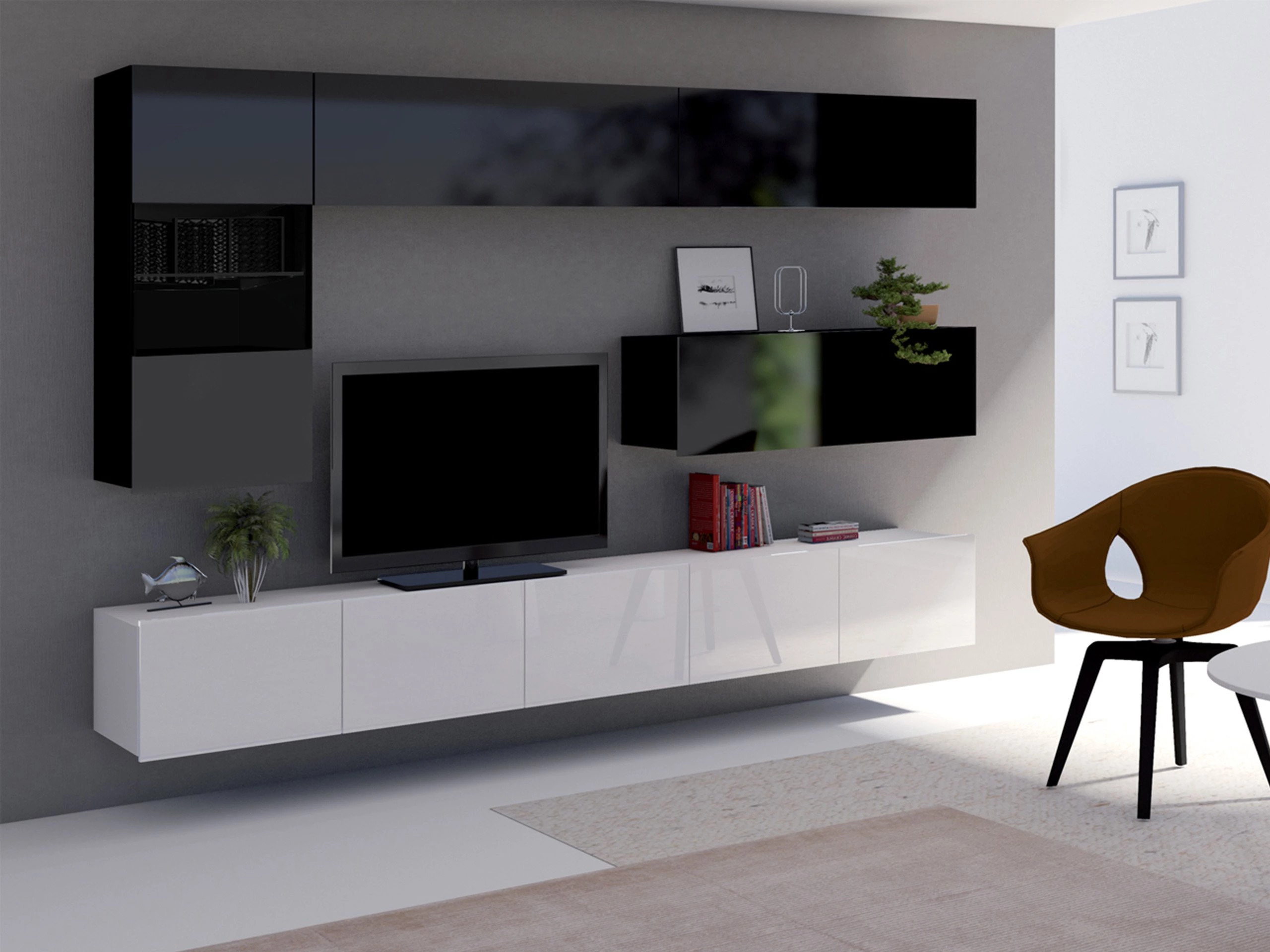 Set de living Remus IV (Alb + Alb lucios + Negru + Negru lucios)