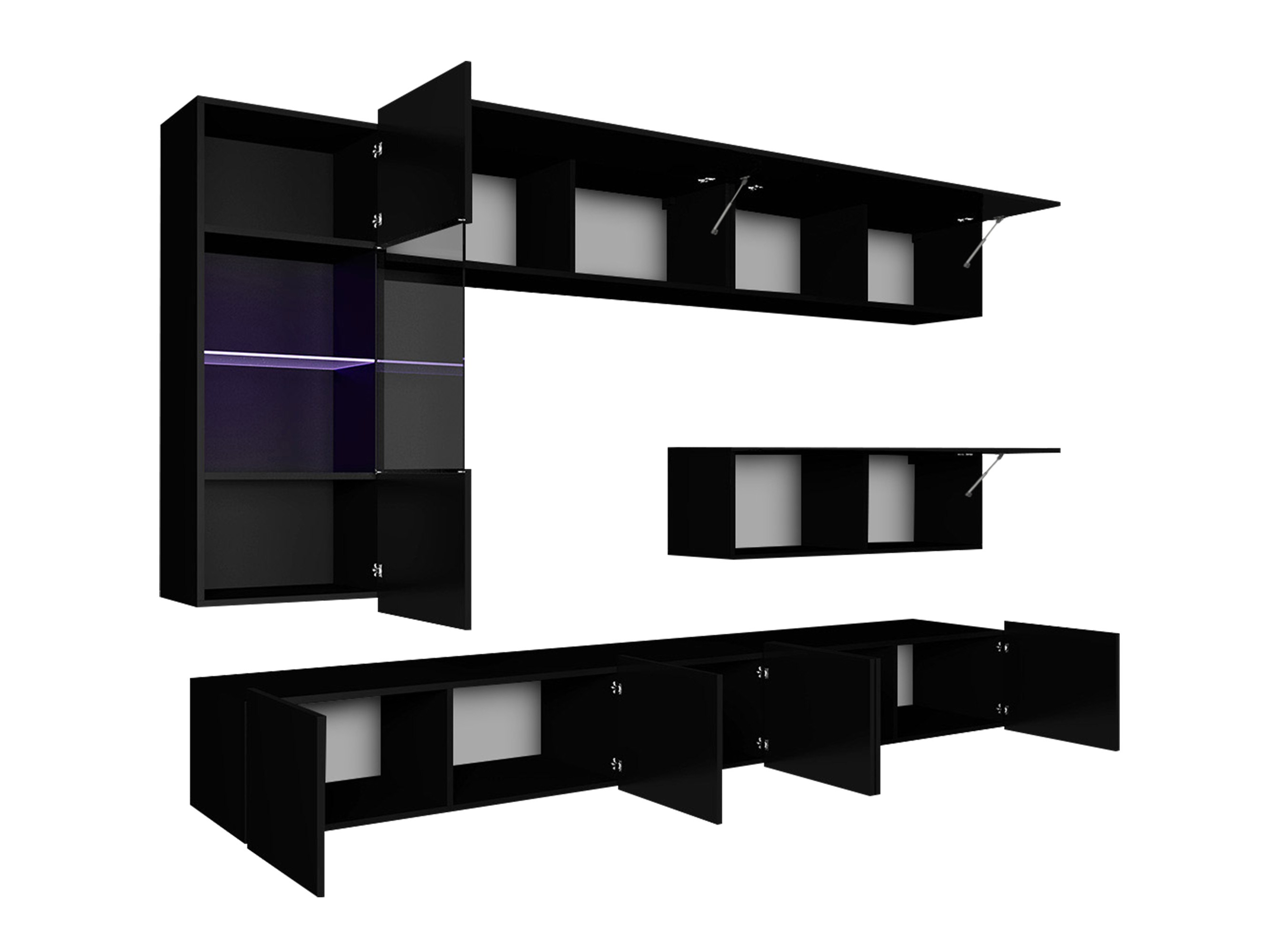 Set de living Remus IV (Alb + Alb lucios + Negru + Negru lucios)