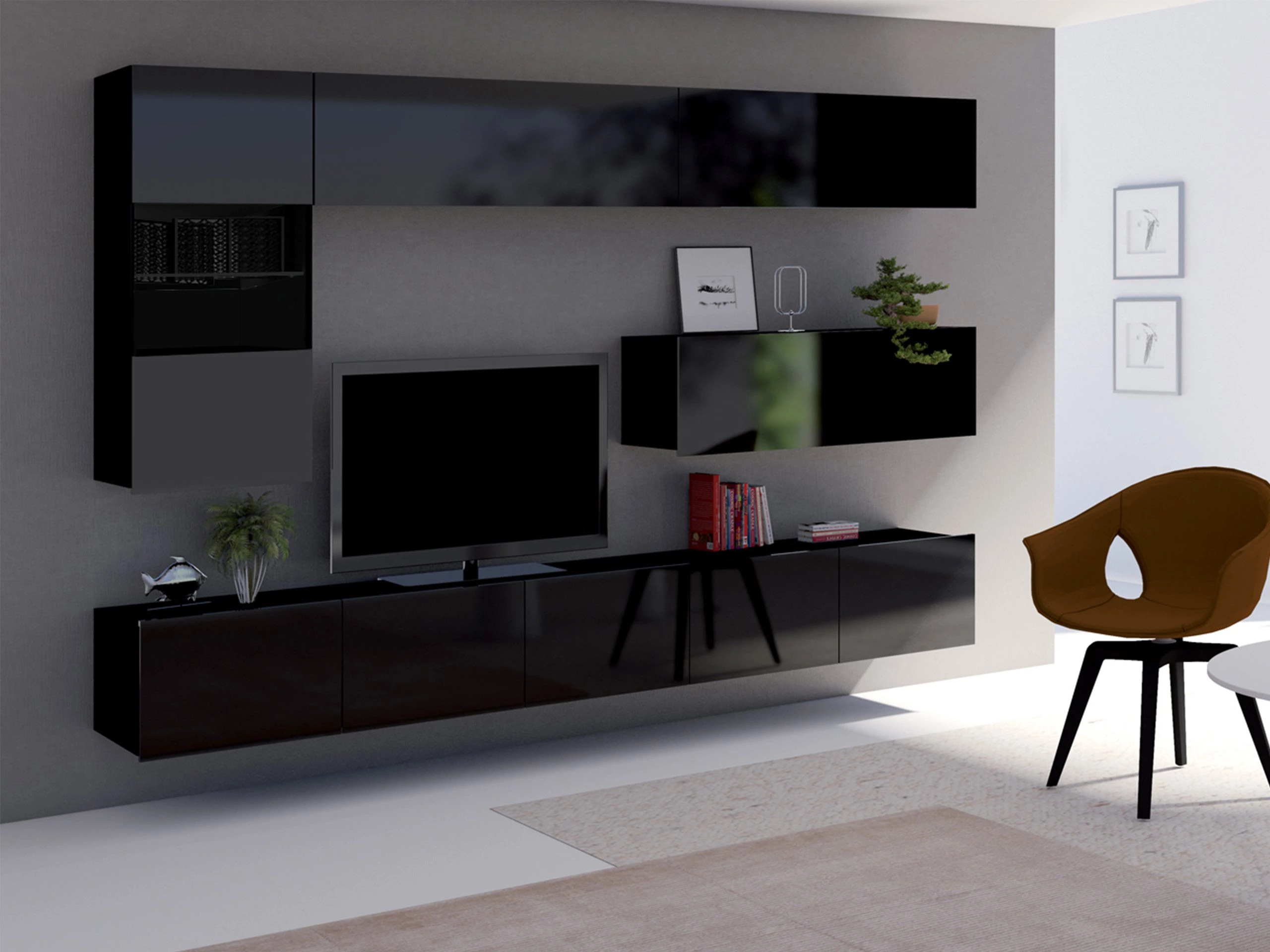 Set de living Remus IV (Negru + Negru lucios)