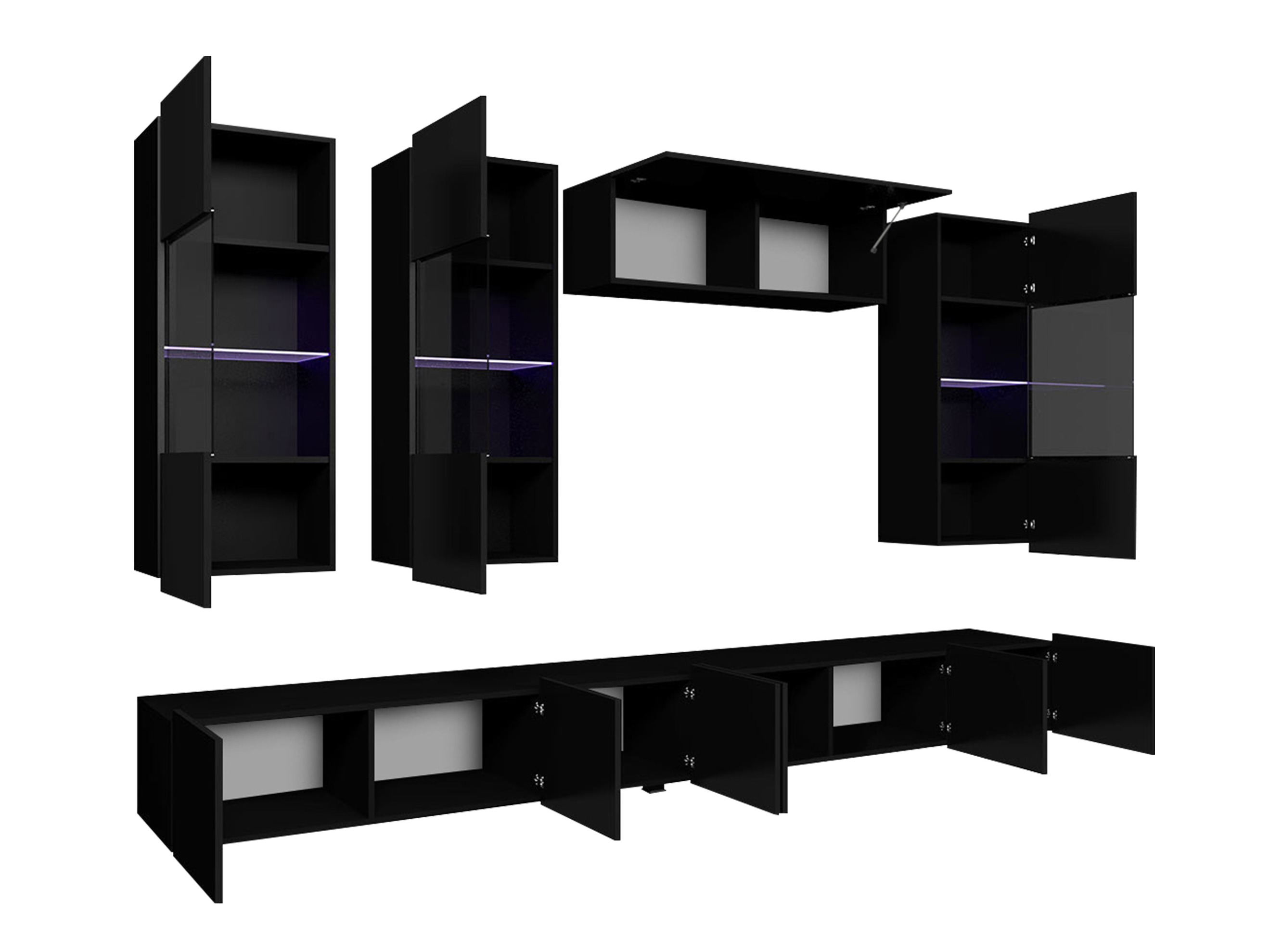 Set de living Remus V (Negru + Negru lucios)