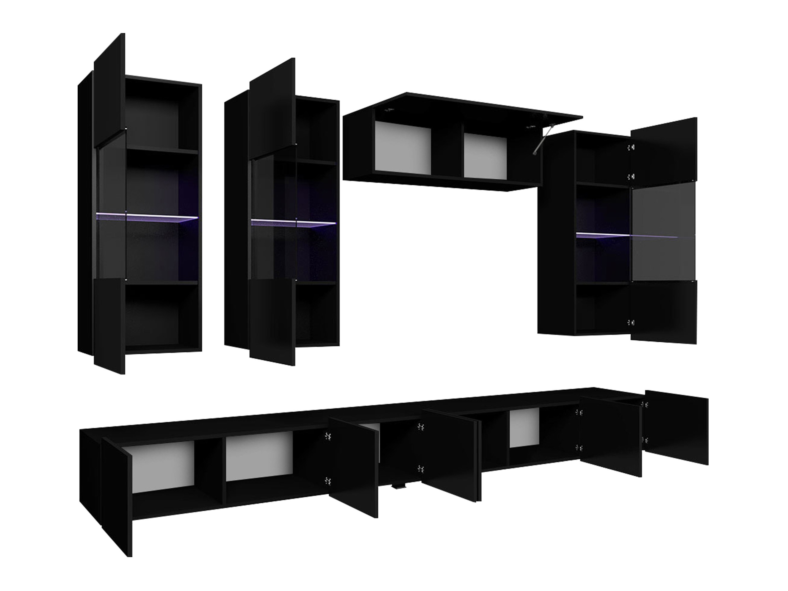 Set de living Remus V (Negru + Negru lucios)
