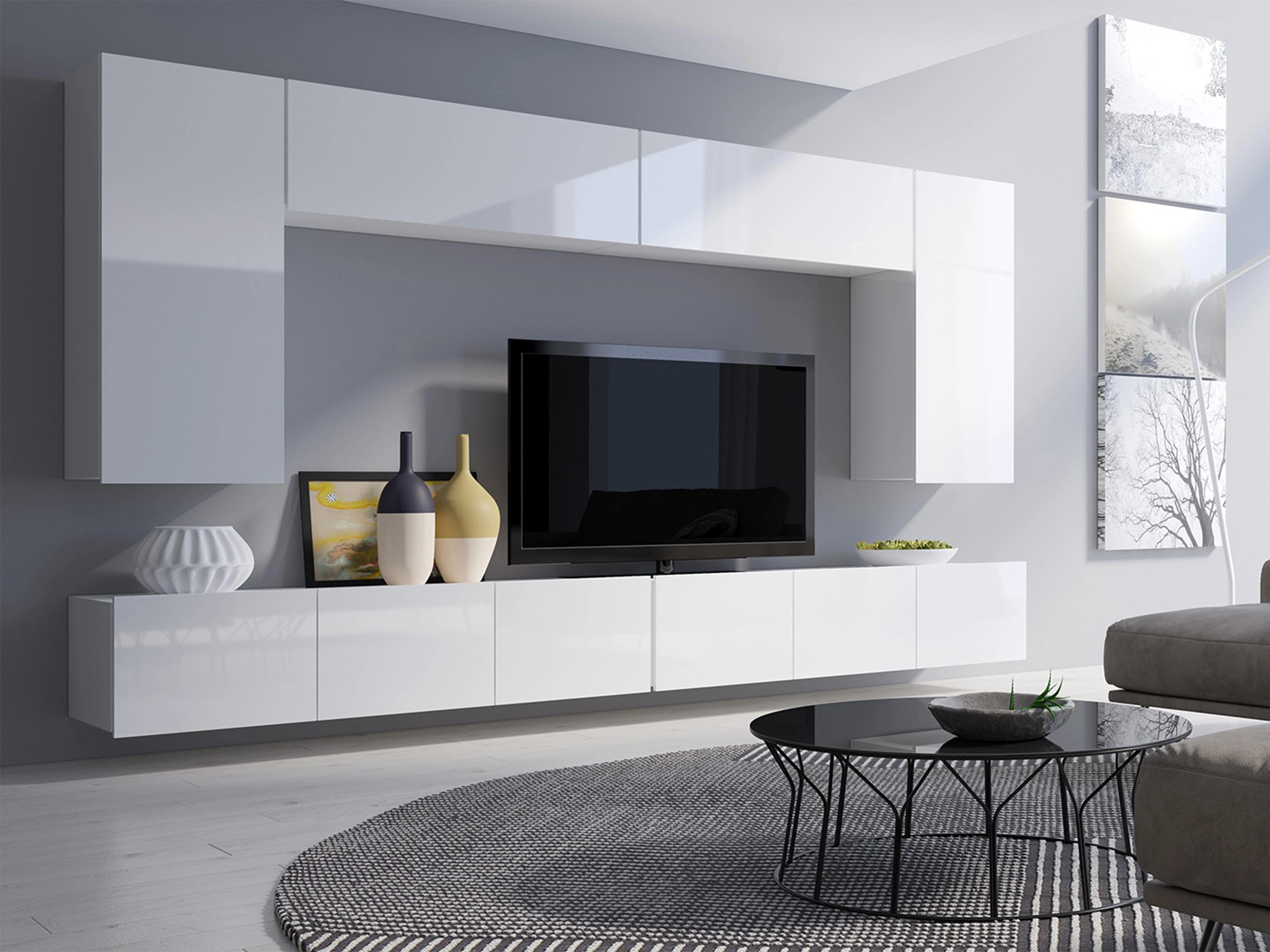 Set de living Tivdalu 135 (Alb + Alb lucios)