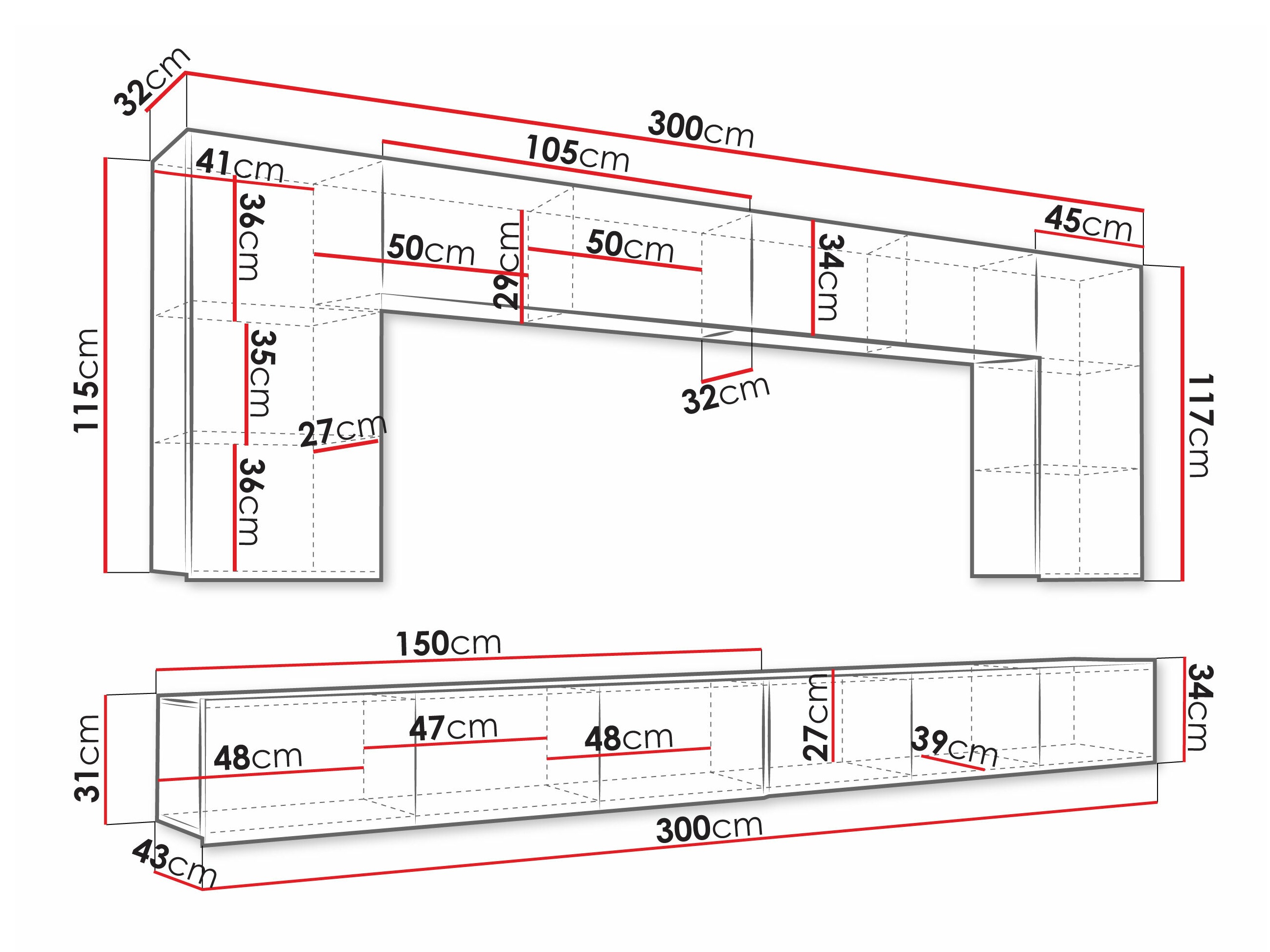 Set de living Tivdalu 135 (Alb + Alb lucios)