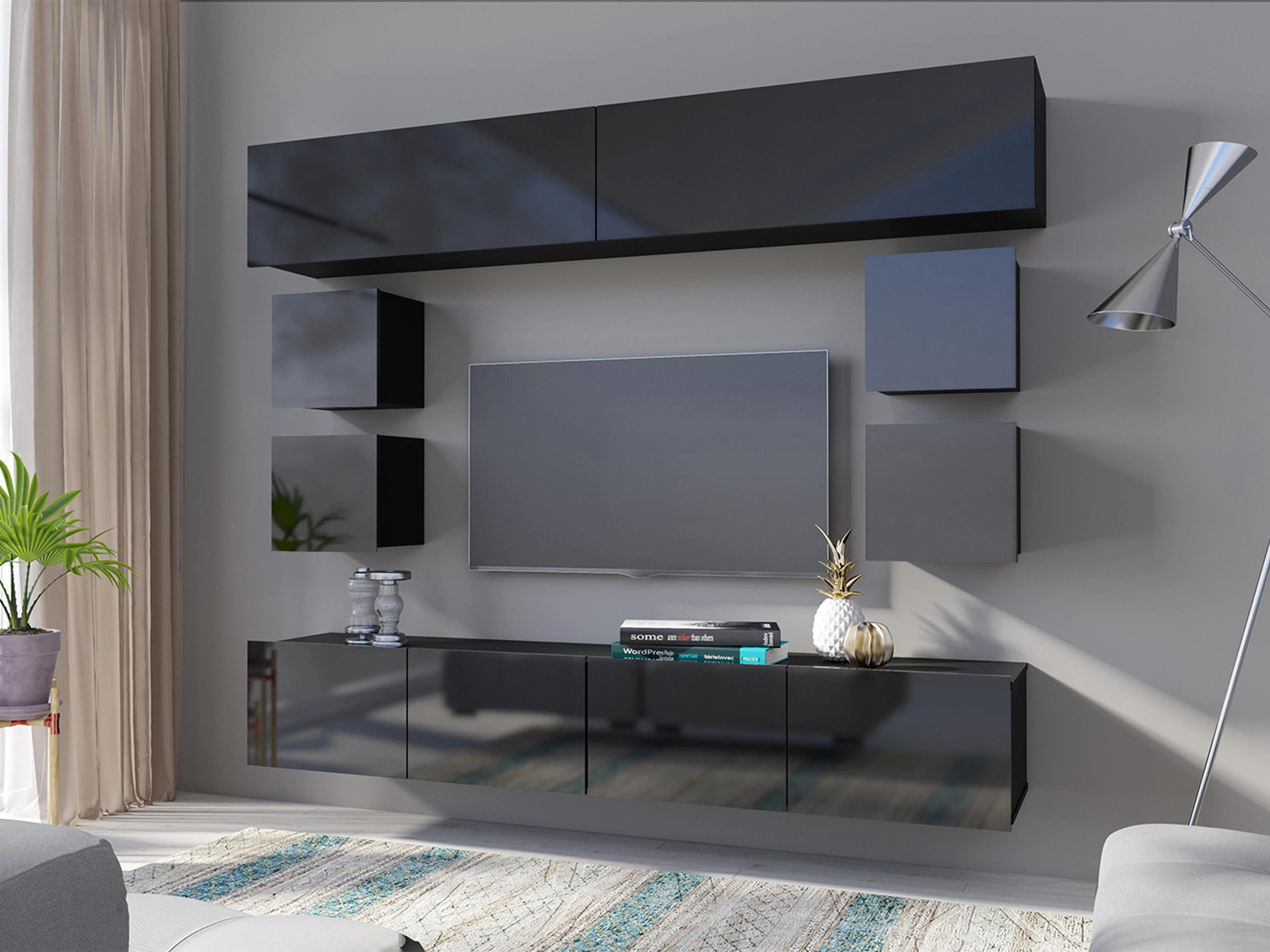 Set de living Remus XVI (Negru + Negru lucios)