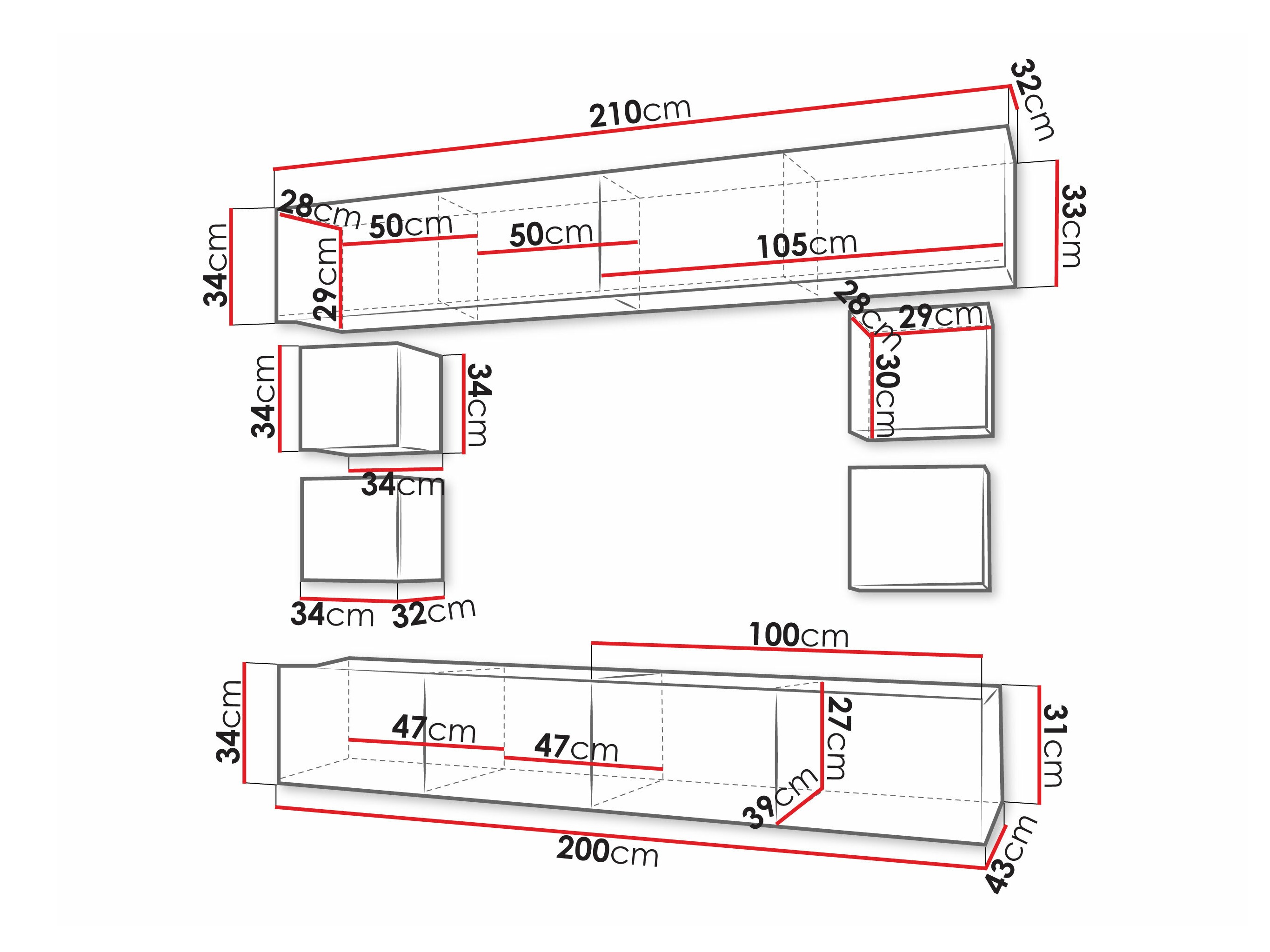 Set de living Remus XVI (Negru + Negru lucios)