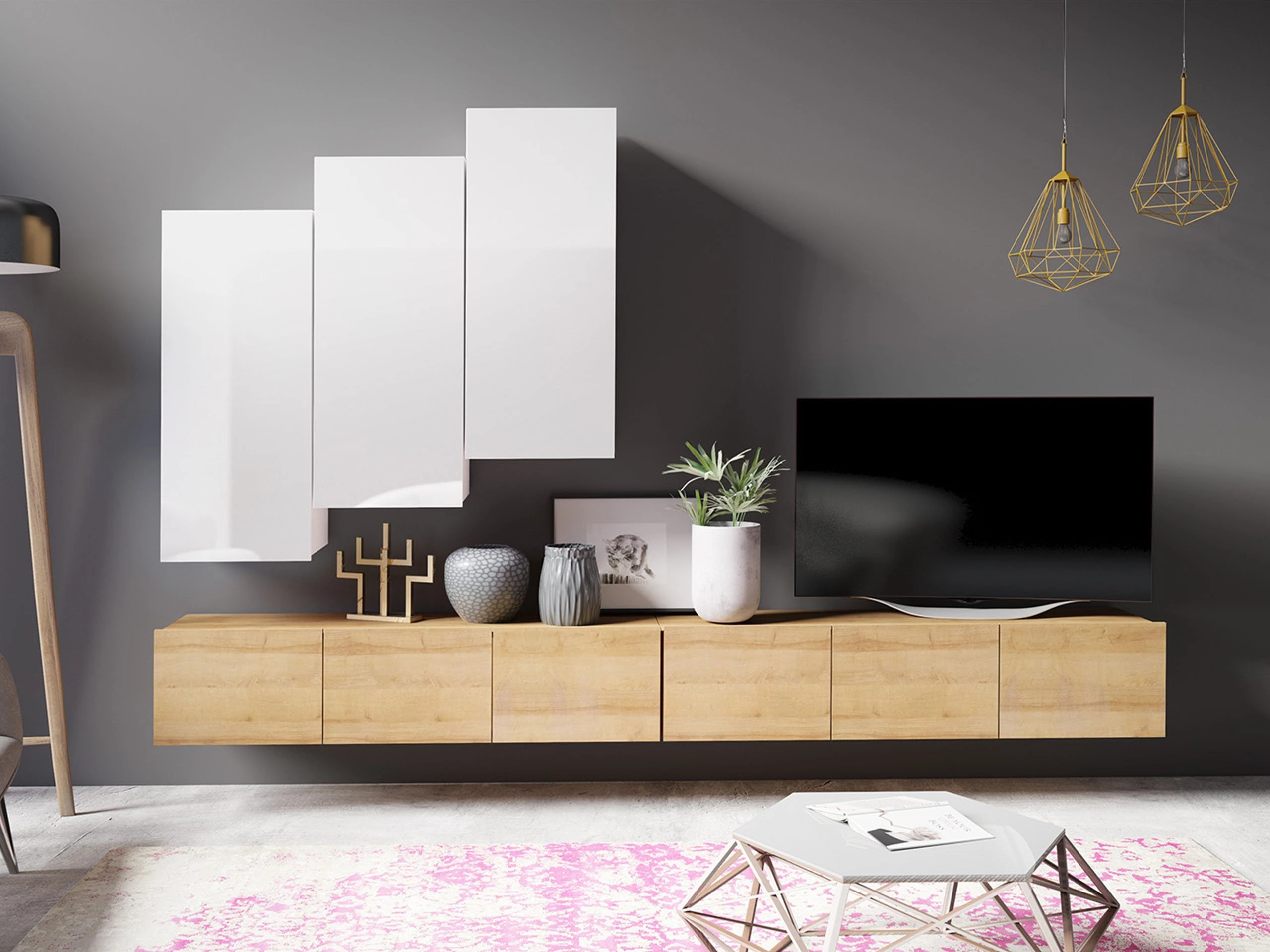 Set de living Remus XX (Stejar auriu + Alb)