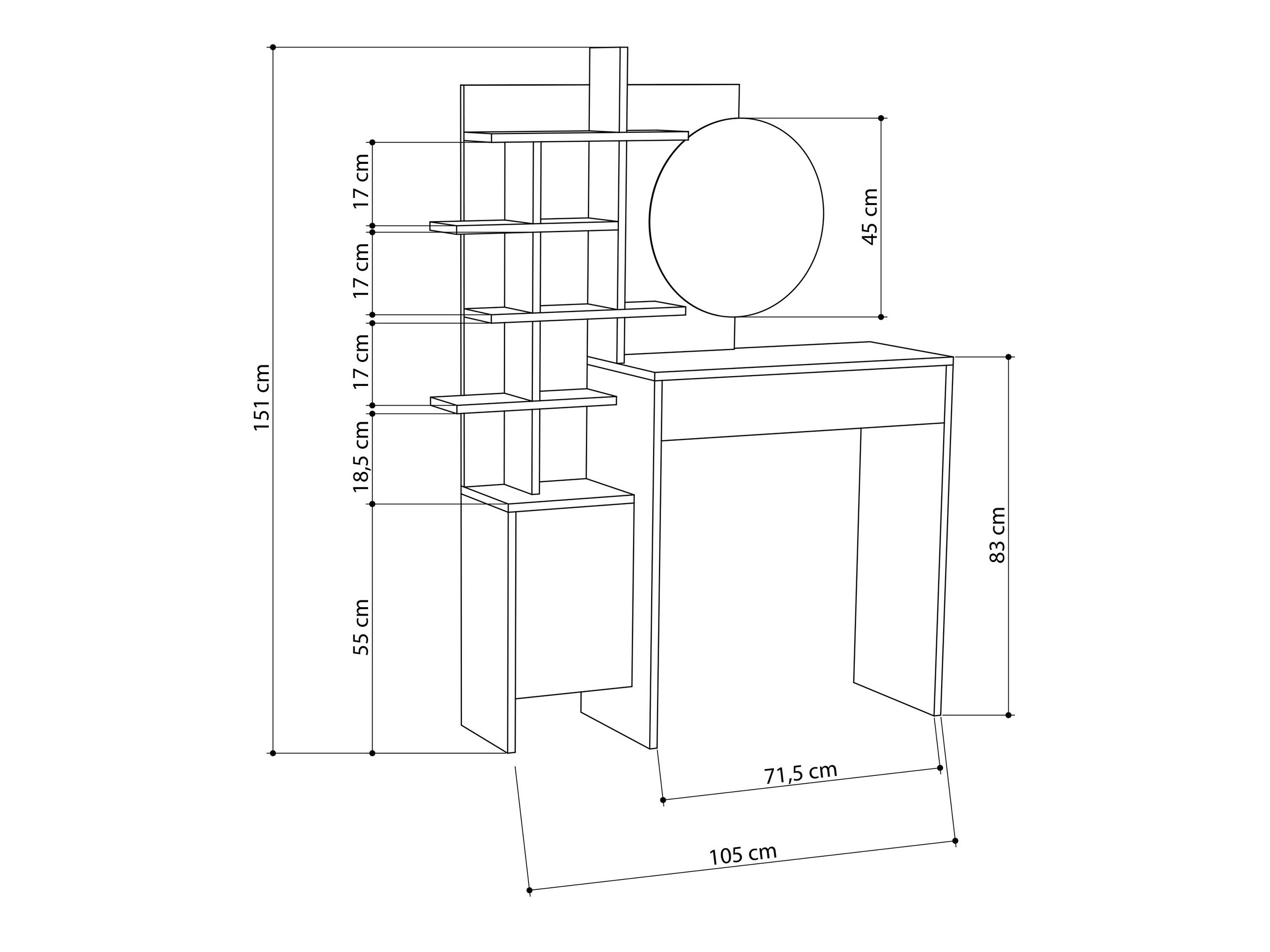 Măsuță de machiaj Kailua 220 (Alb + Stejar)