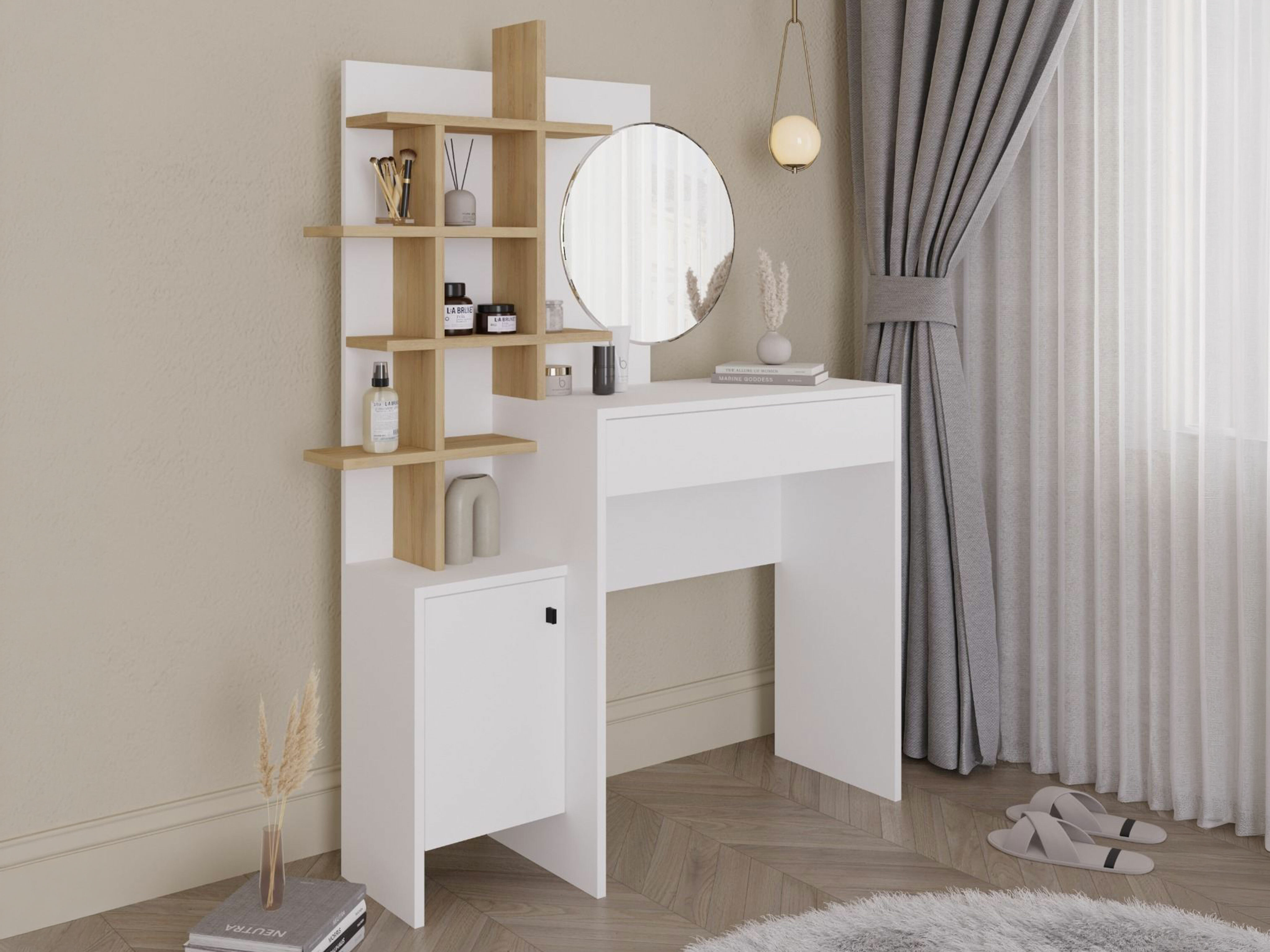 Măsuță de machiaj Kailua 220 (Alb + Stejar)
