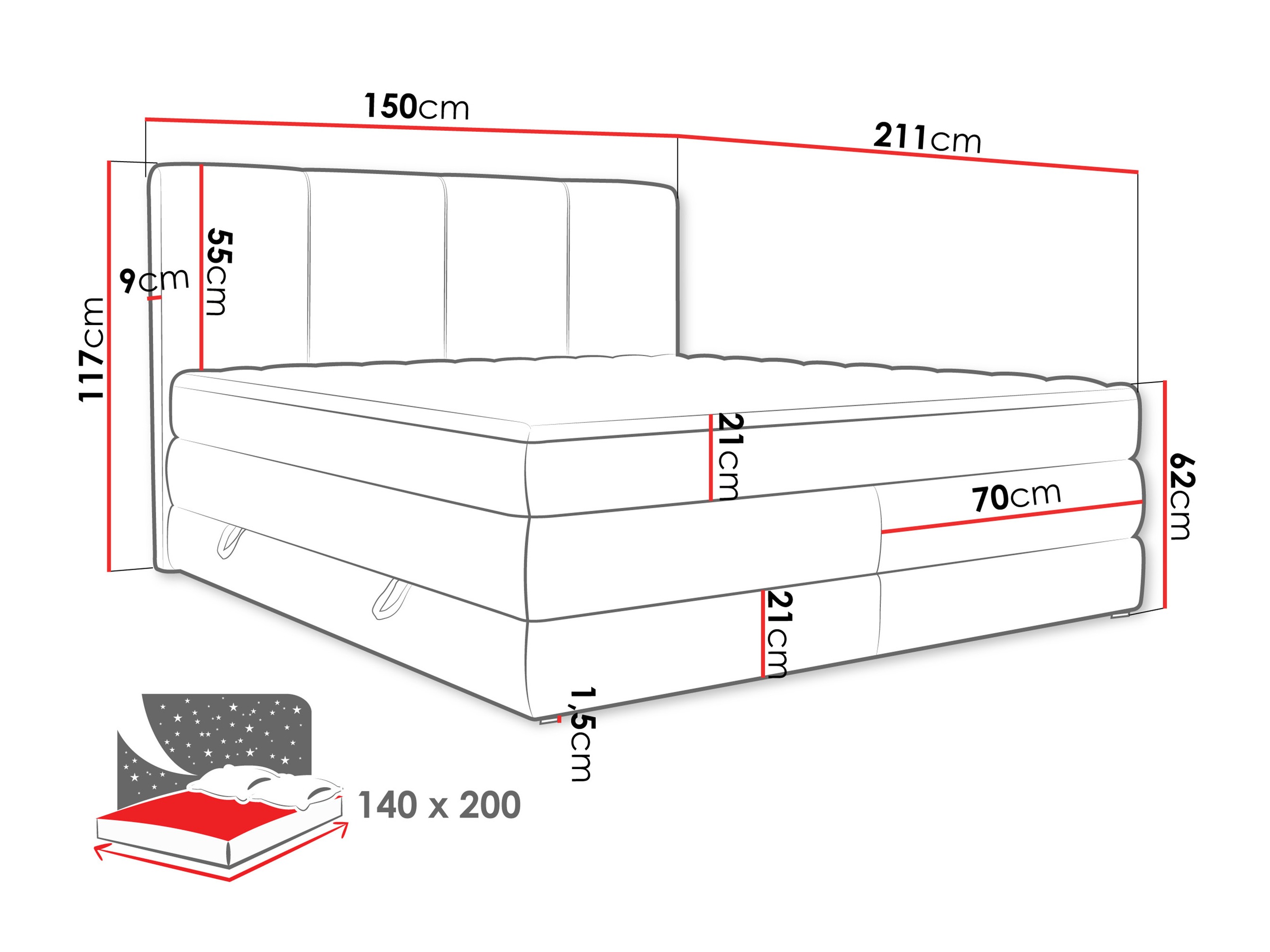 Pat boxspring ComfiDream Caelion (Onega 07)