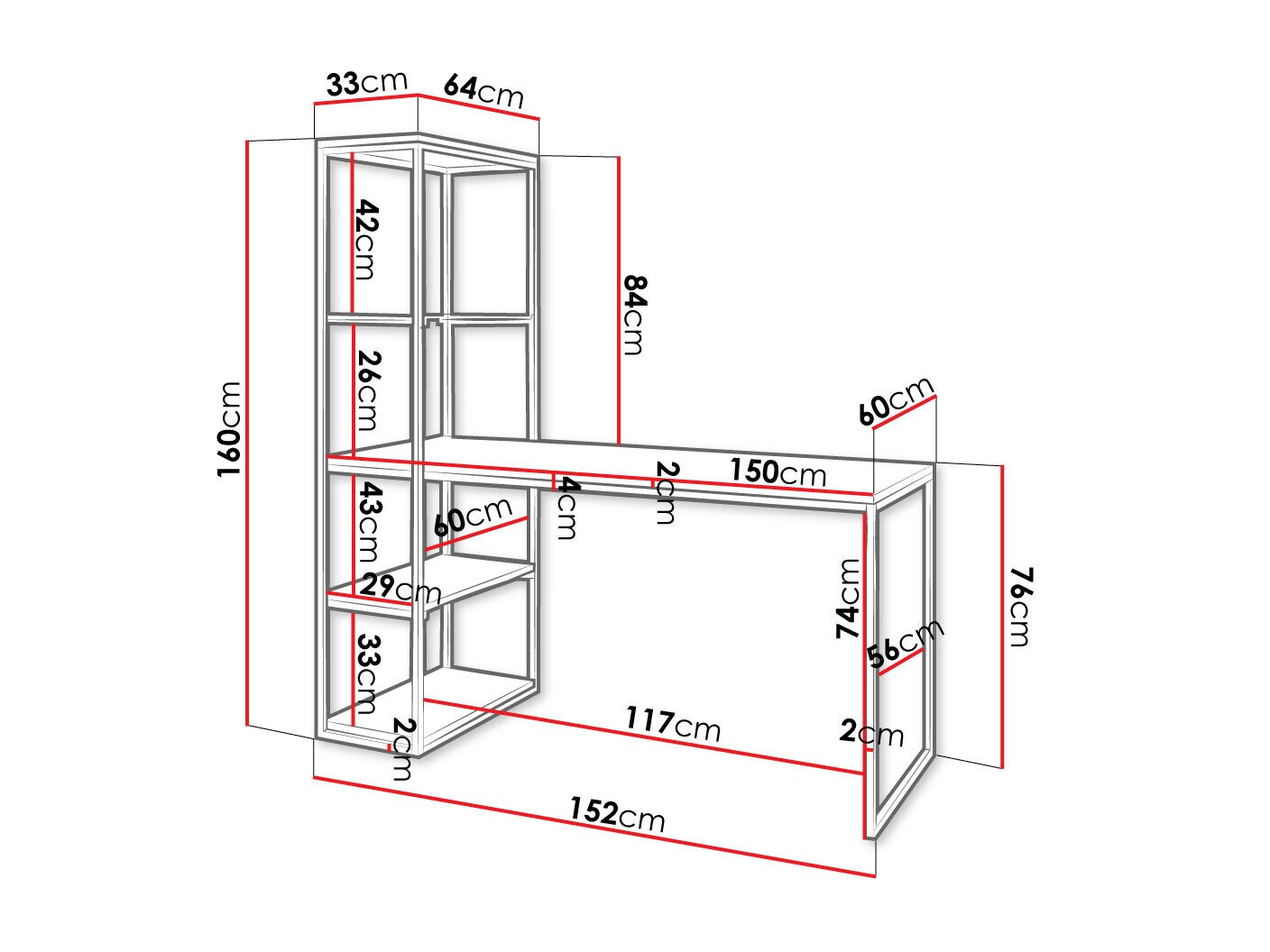 Birou Oswego 107 (Maro + Negru)
