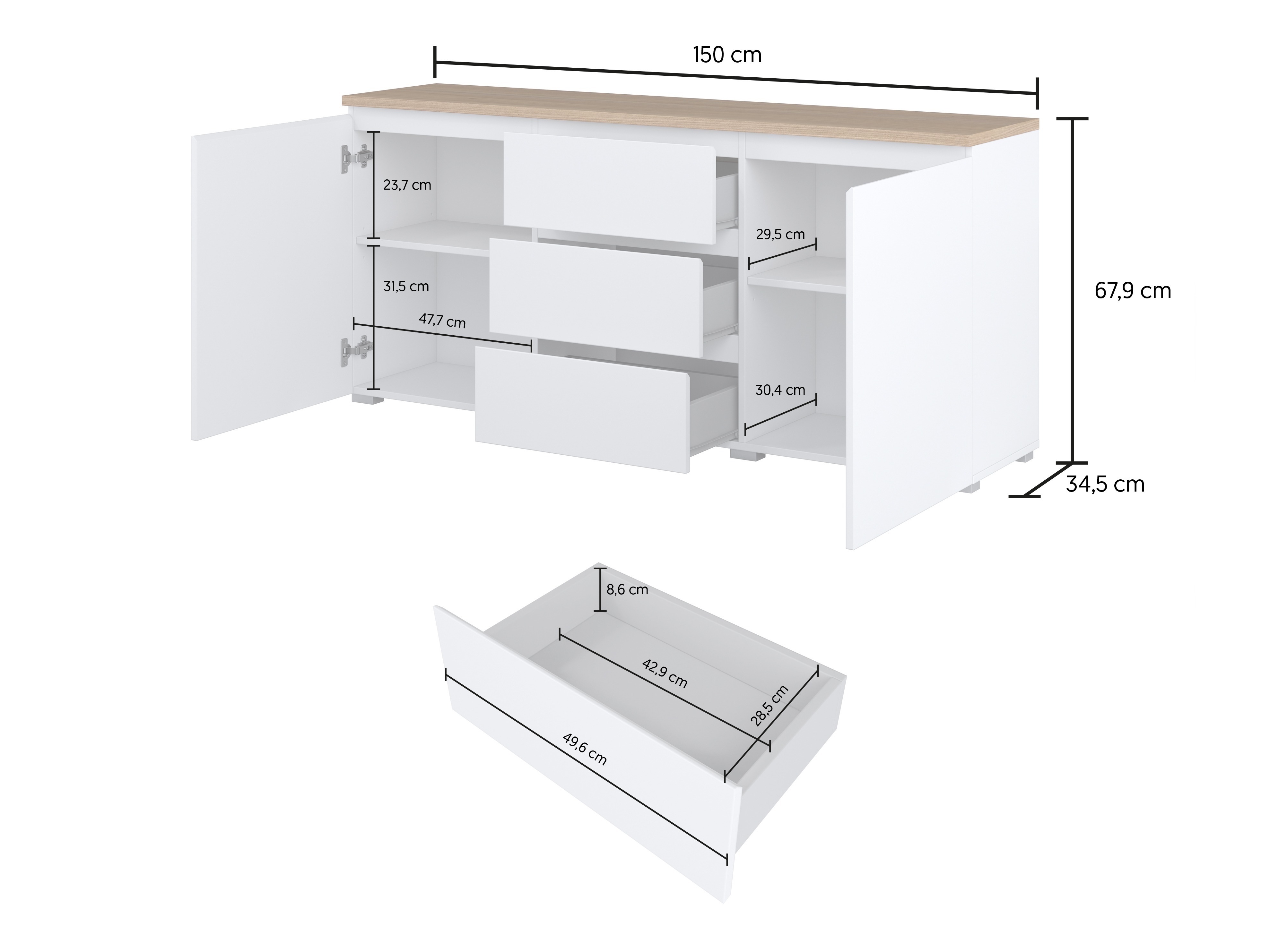 Comodă Baletu 106 (Negru + Stejar)