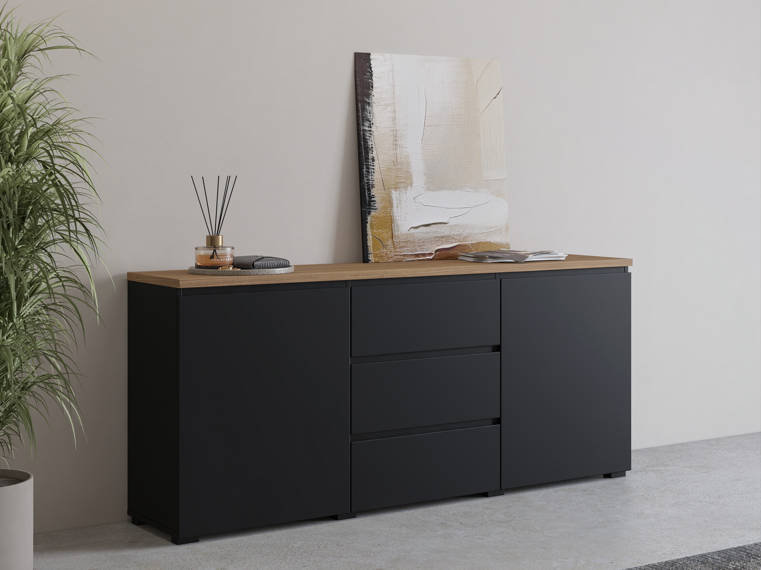 Comodă Baletu 106 (Negru + Stejar)