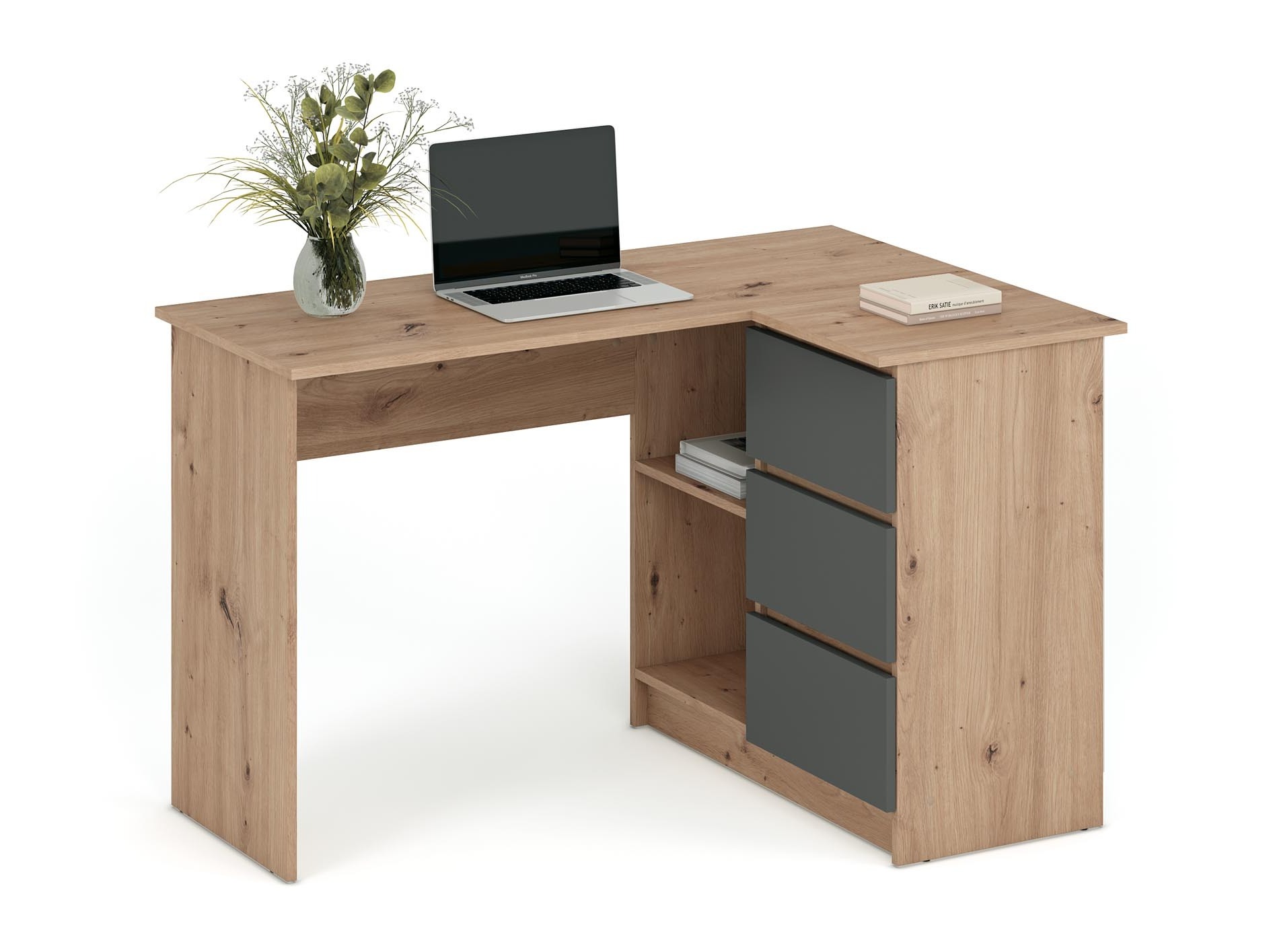 Birou de colt Houston 1950 (Grafit + Stejar artizan)