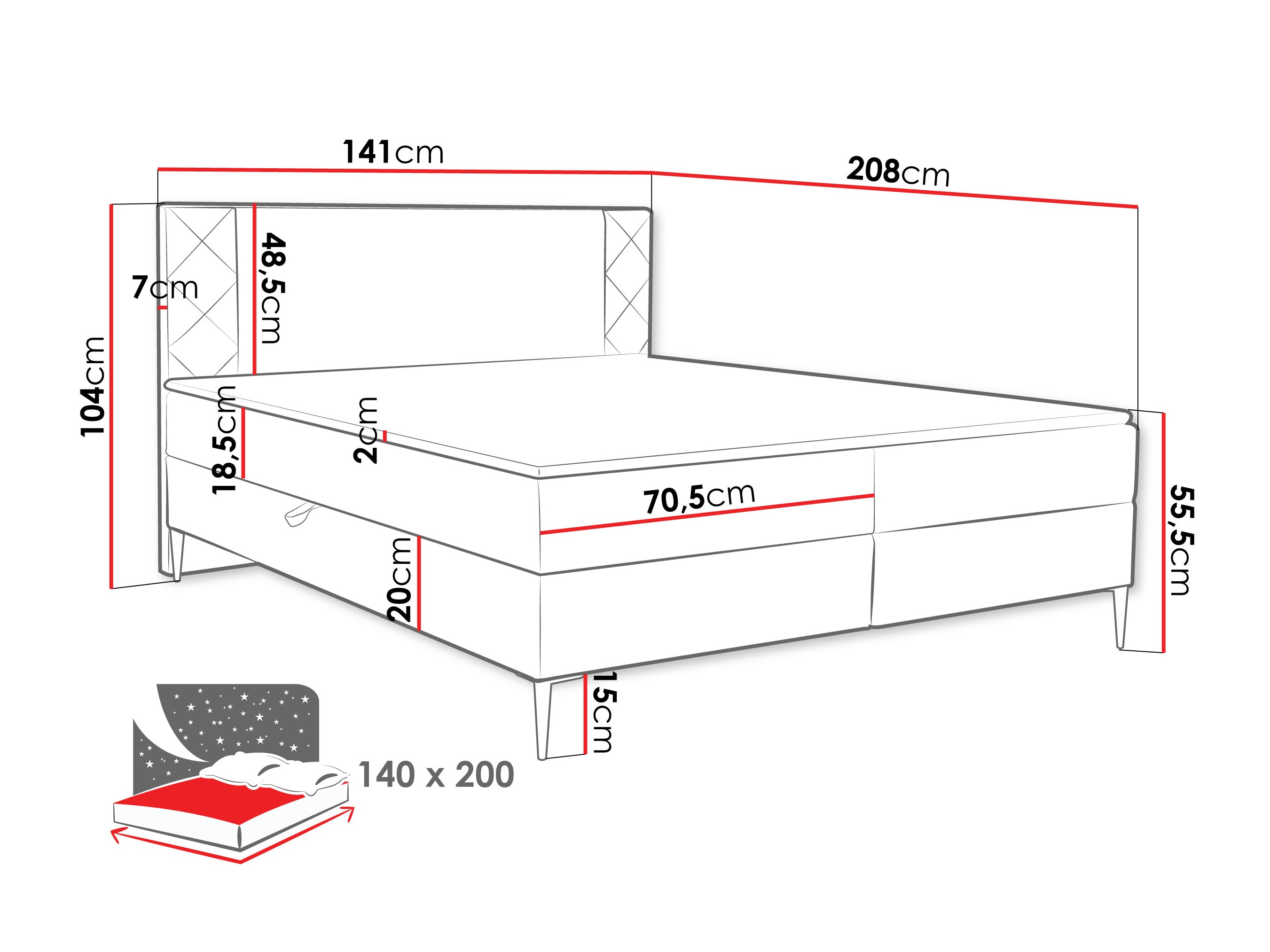 Pat boxspring Providence 200 (Polo 872)